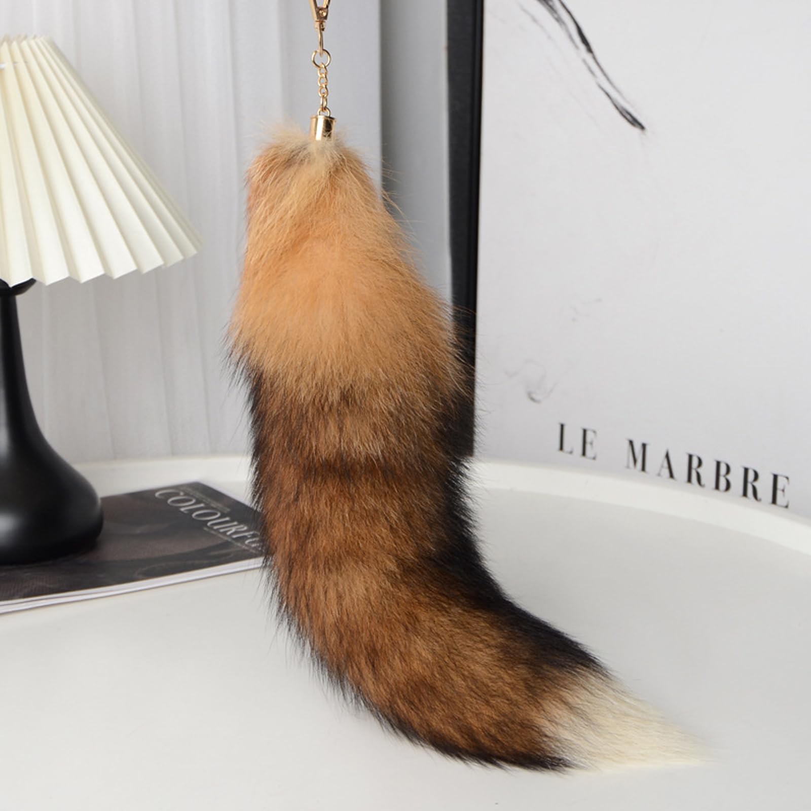 COSEARTUME Fluffy Therian Cat Wolf Tail Real Fox Fur Keychain Cosplay Toy Bag Keyring Halloween Costume for Kids Adult: Sunny Black