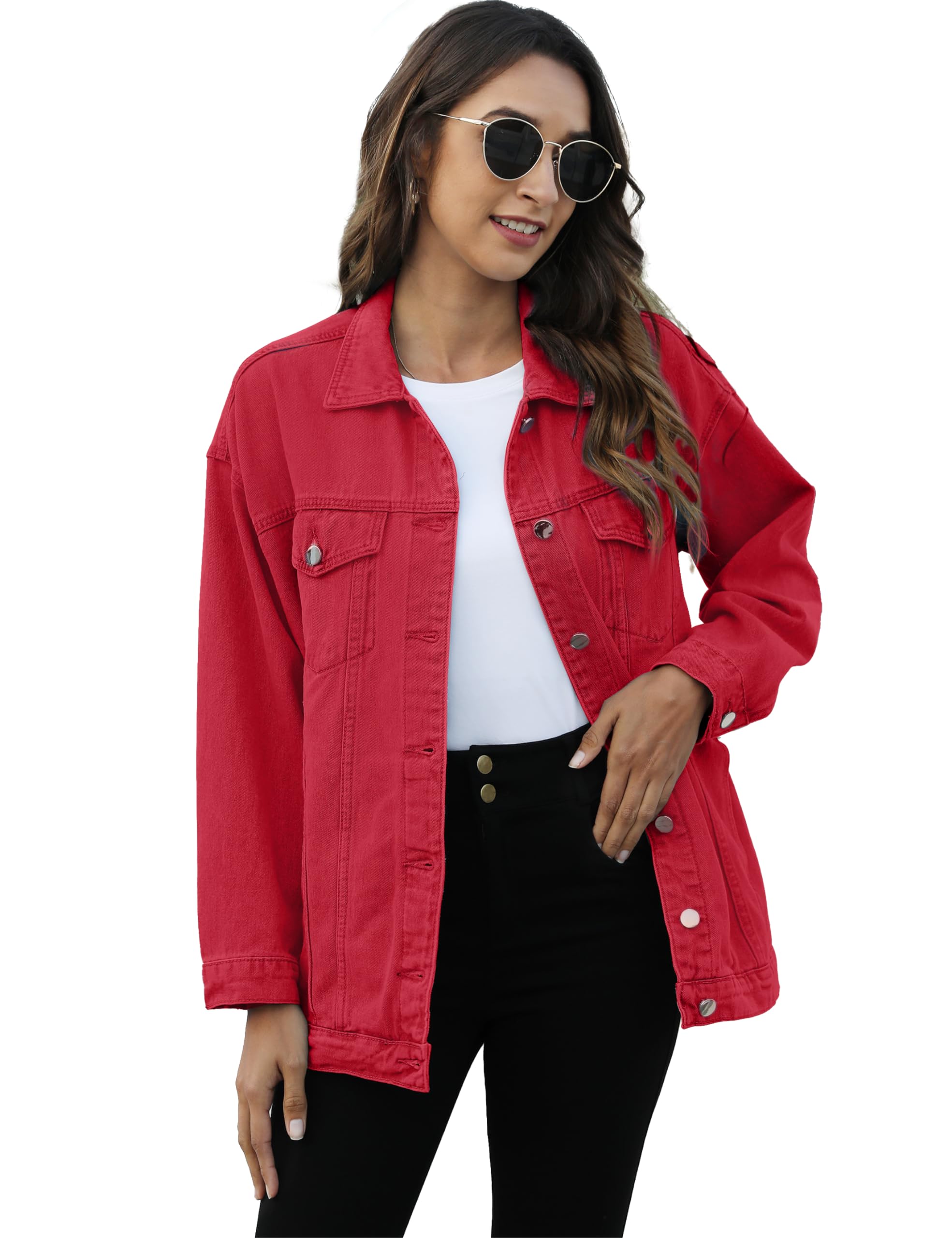 Omoone Women's Oversized Mid Long Denim Jacket Jean Biker Coat