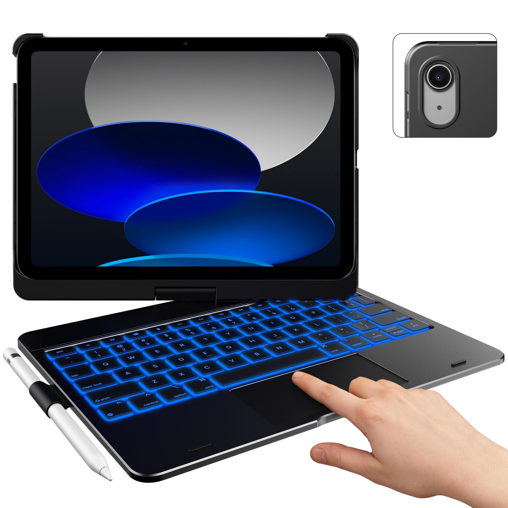 typecase Touch iPad 10th Generation Case with Keyboard (10.9", 2022) & iPad 11th (A16, 2025) - 360° Rotatable, 11-Color Backlight,Multi-Touch Trackpad, Thin & Light (Black)