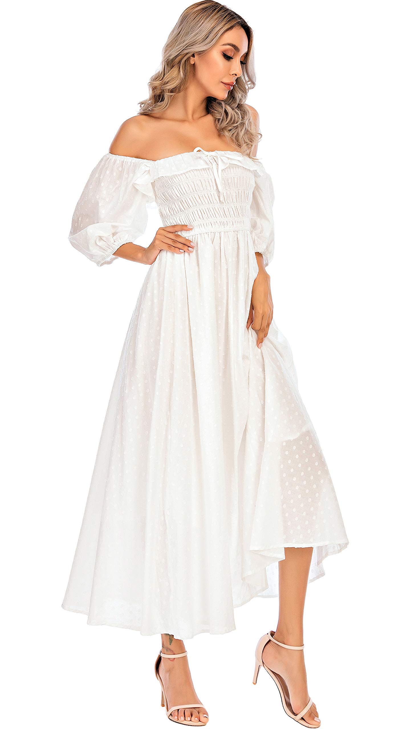 R.Vivimos Vintage A Line Ruffled Dresses: Medium White-1