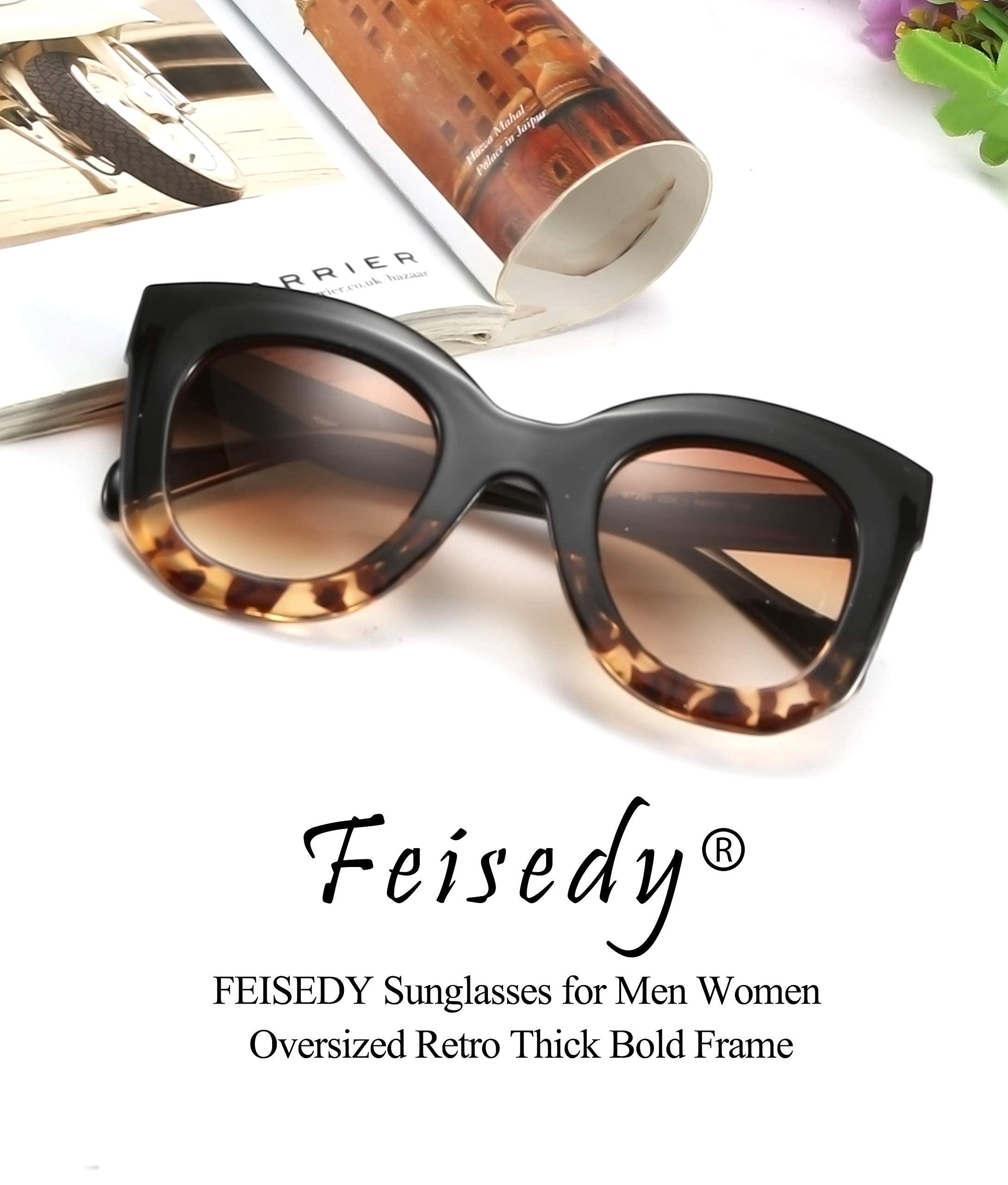 FEISEDY Retro Oversized Square Horn Sunglasses Semi Cat Eye Butterfly Glass Big Thick Bold Frame B2572 thumbnail 7
