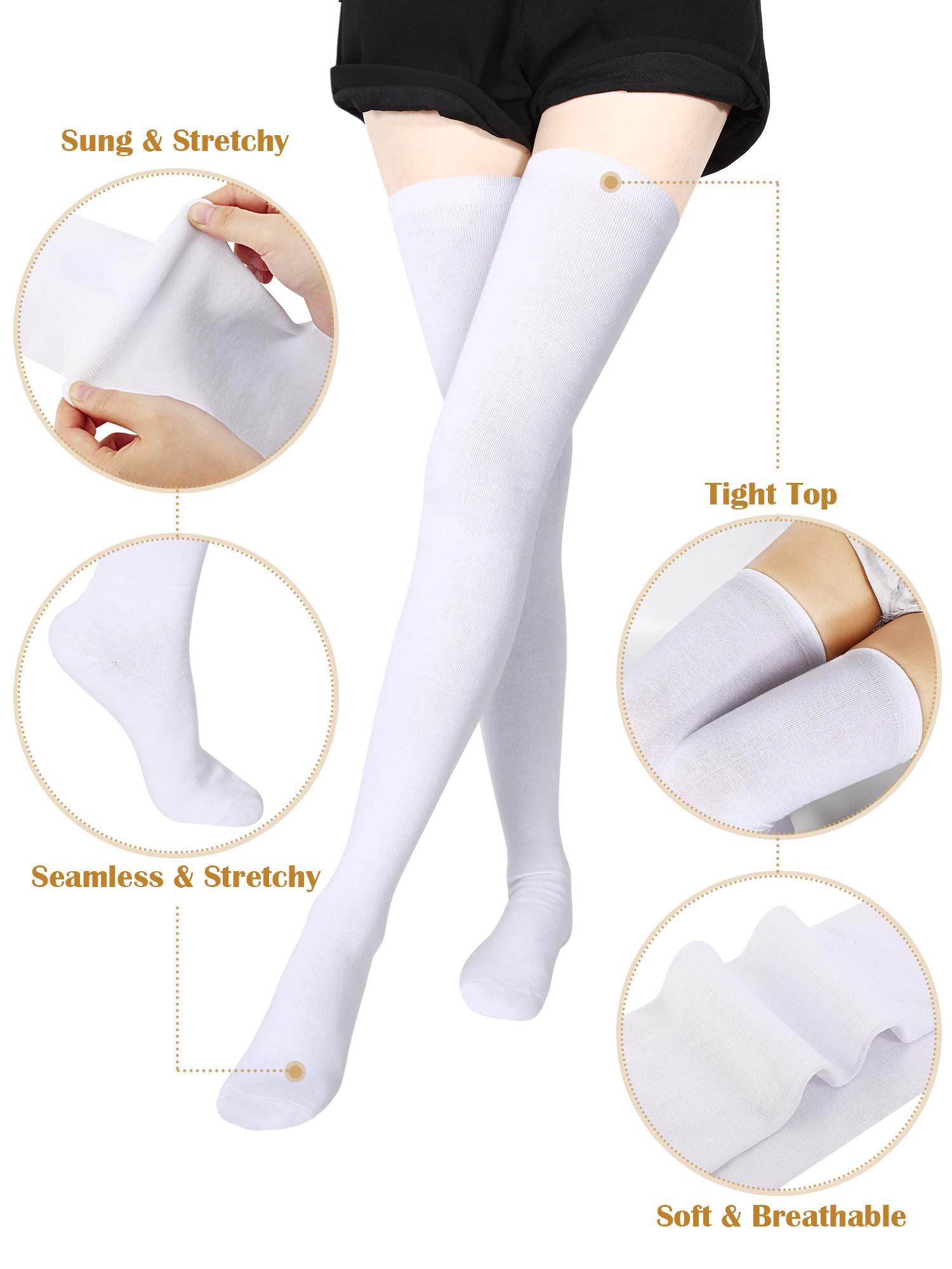 SATINIOR Extra Long Socks Thigh High Cotton Socks Extra Long Knee Boot Stockings for Women - Image 2