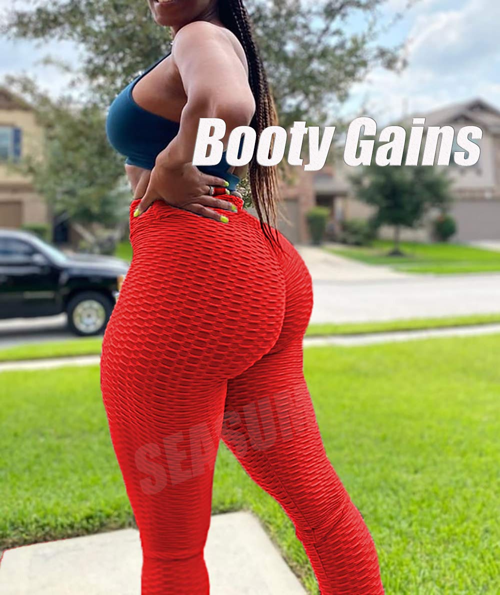 SEASUM Women High Waisted Workout Yoga Pants Butt Lifting Scrunch Booty Leggings Tummy Control Anti Cellulite Textured Tights thumbnail 4
