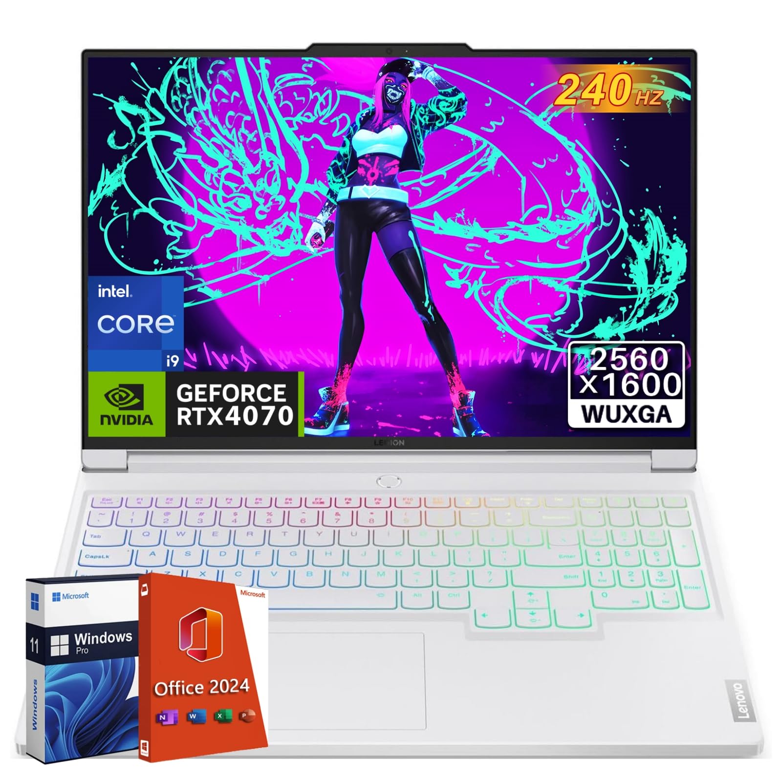 Lenovo Legion 7i Gen 9 Gaming Laptop, NVIDIA RTX 4070, 16 inch 2560x1600 WQXGA 240Hz Display, Intel i9 14900HX(Up to 5.8GHz), 64 GB DDR5, 4 TB SSD, Windows 11 Pro, Office 2024 Lifetime, Glacier White