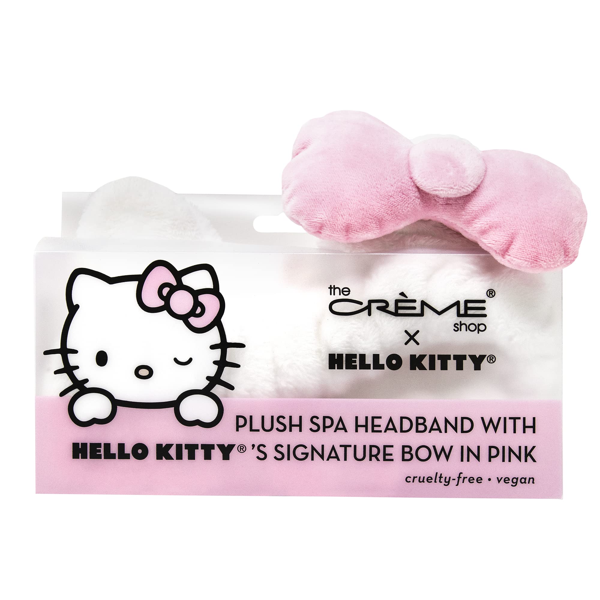 The Crème Shop Hello Kitty x Plush Spa Headband with Hello Kitty's Signature Bow, Face Wash Hair Band For Women: Pink