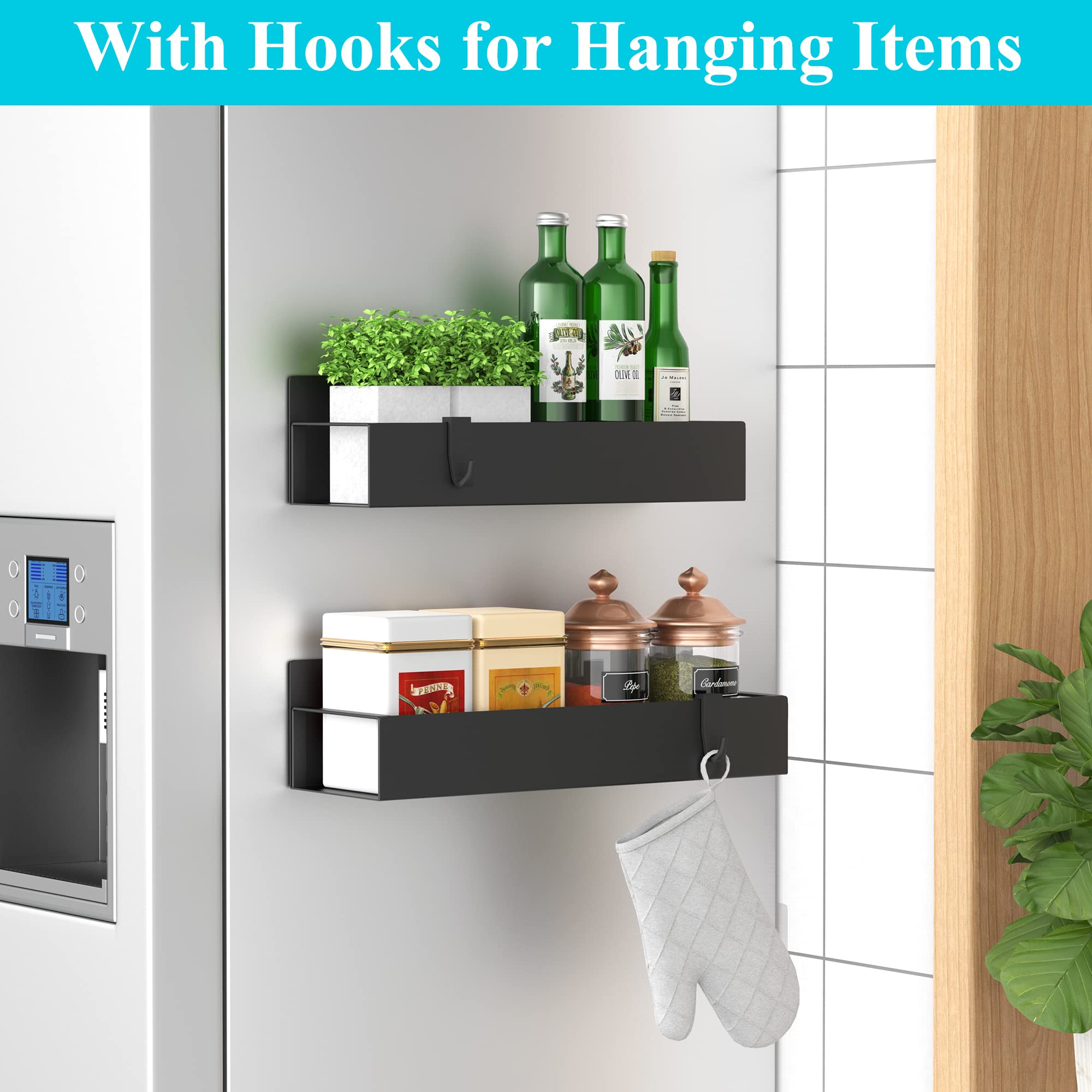 HuggieGems 6 Pack Magnetic Spice Storage Rack Organizer for Refrigerator and Oven, Red Fridge Organizers and Storage: 2 Pack Black