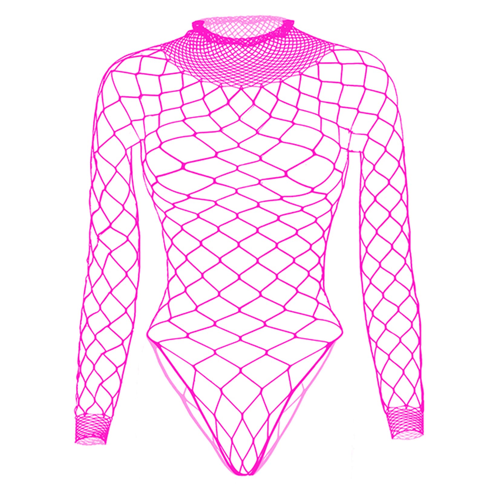 Tosmifairy Fishnet Bodysuit Top for Women Stretch One Piece Long Sleeve Mesh Rave Romper Body Suit
