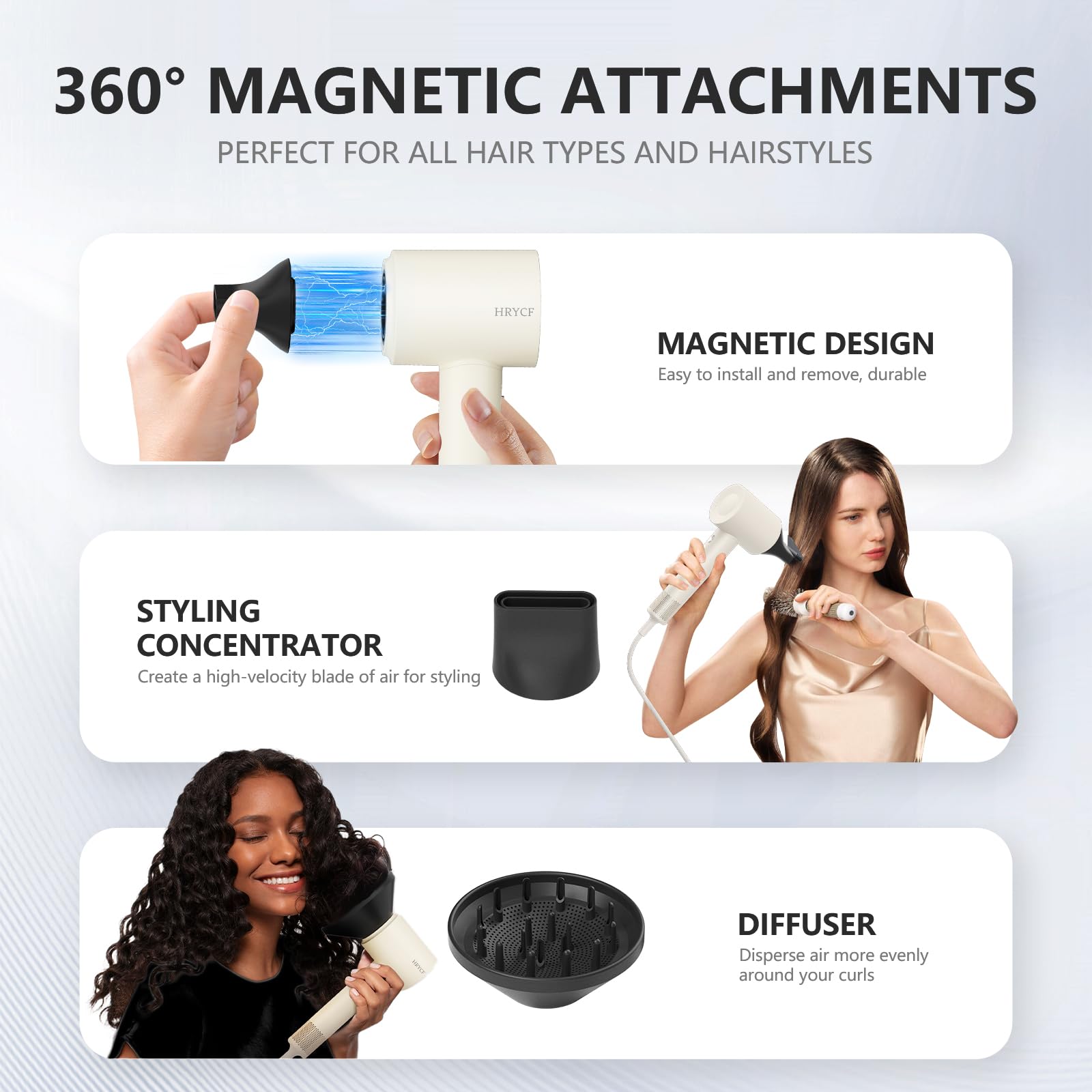 HRYCF Hair Dryer,160000 RPM Blow Dryer with High-Speed Brushless Motor for Fast Drying, Professional Ionic Lightweight Hair Dryers, Thermo-Control Low Noise with Blow Dryers Diffuser & Nozzle: HRYCF Hair Dryer,160000 RPM Blow Dryer with High-Speed Brushless Motor for Fast Drying, Professional Ionic Lightweight Hair Dryers, Thermo-Control Low Noise with Blow Dryers Diffuser & Nozzle