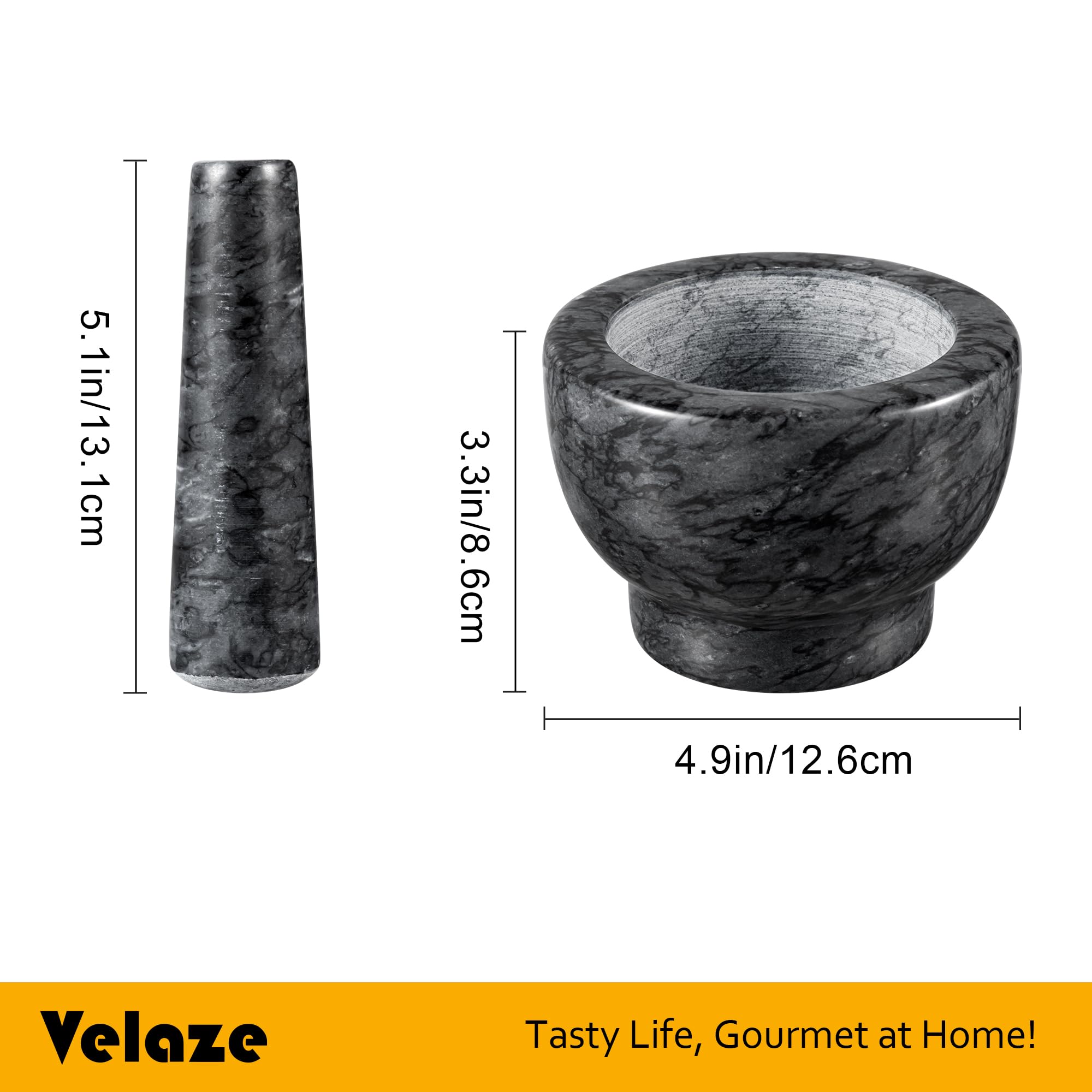 Velaze Large Mortar and Pestle Set, 100% Granite, Natural Unpolished, Herb Crusher, Spice Grinder, Stone Grinder Bowl for Making Guacamole and Pesto, 6.3 Inch Pestle and 16 oz Mortar(2Cup): 10.0 ounces 4.9 Inches 1 MP01