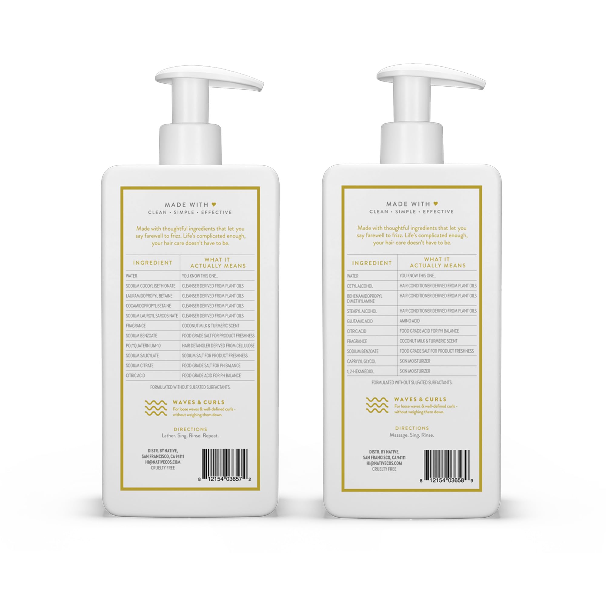 Native Vanilla & Cactus Flower Shampoo and Conditioner Contain Naturally Derived Ingredients |All Hair Type Color & Treated, Fine to Dry Damaged, Sulfate & Dye Free - 2-Pack: Coconut &amp; Tumeric