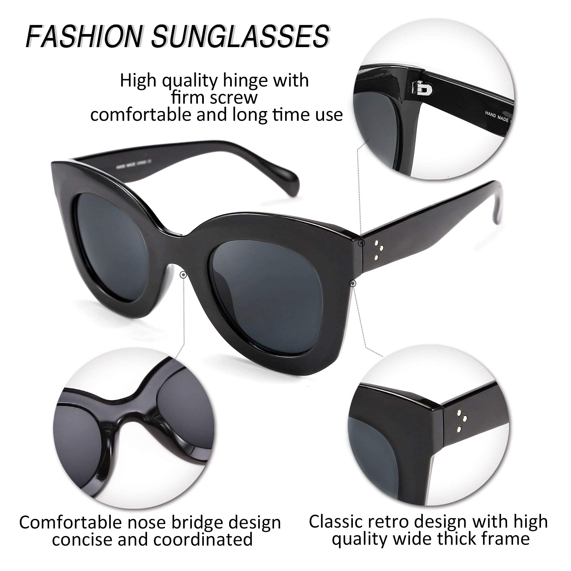 FEISEDY Retro Oversized Square Horn Sunglasses Semi Cat Eye Butterfly Glass Big Thick Bold Frame B2572 thumbnail 5