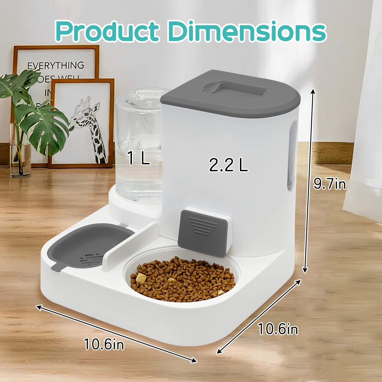Fhiny Gravity Cat Feeder and Water Dispenser, 2 in 1 Automatic Pet Waterer Detachable Stainless Steel Food Bowls Set Pet Food Storage for Small Dog Puppy Cat Kitten Pet Easy Clean (Grey): Style A Grey-Metal Bowl