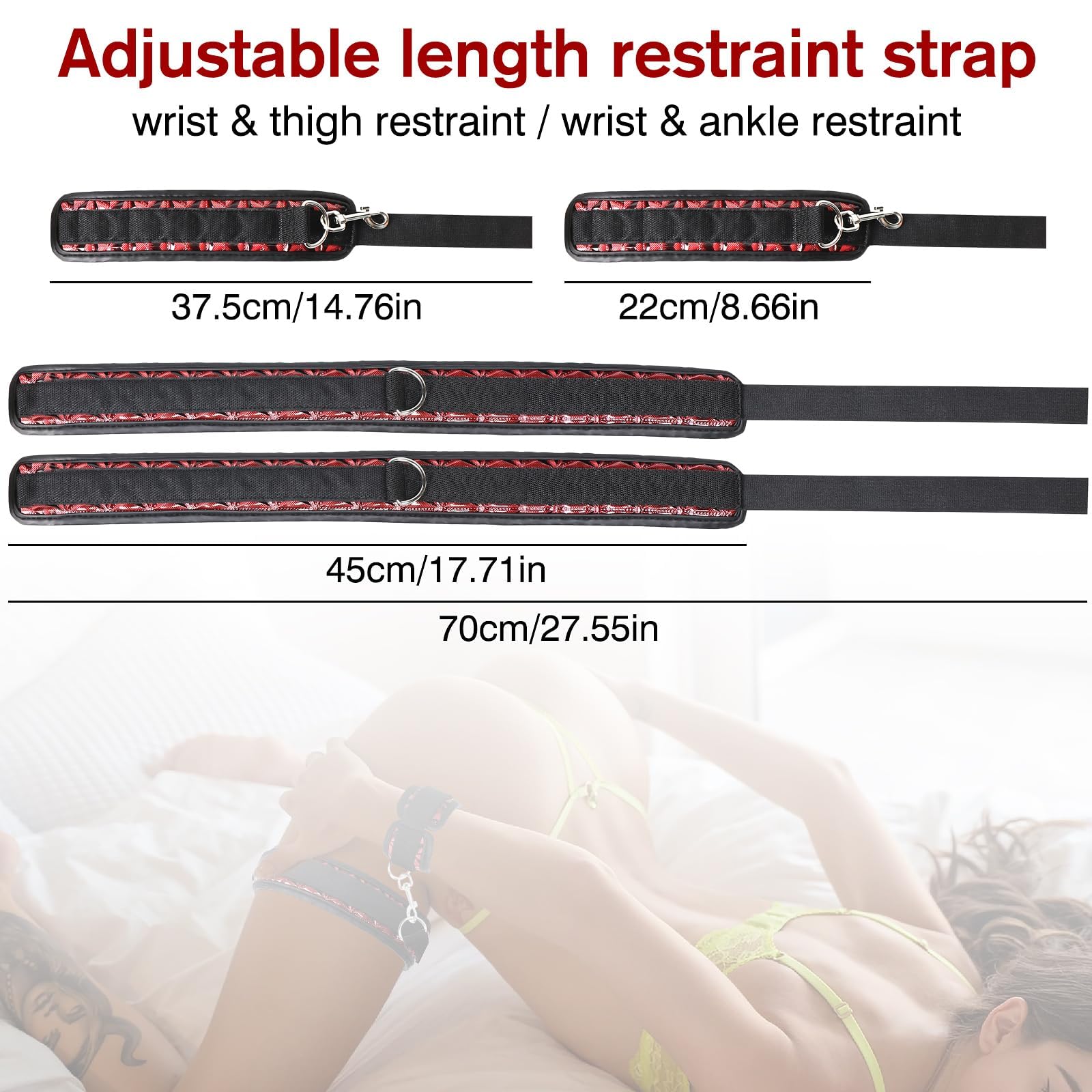 Sex Bondage Wrist & Thigh Cuffs BDSM Restraints Set, Sex Toys for Women with Adjustable Leg Straps Handcuffs for Couple Beginner SM Game Play: Red Black