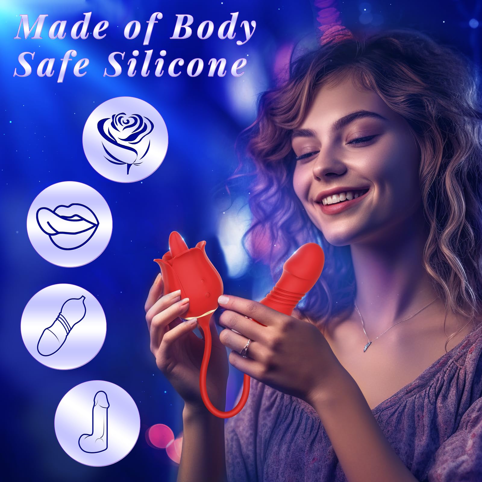 Sex Toys Rose Vibrator Dildo - MOOLIGIRL 4IN1 Adult Toys for Women with 9 Tongue Licking & Thrusting Dildos G Spot Vibrators, Anal Rose Sex Toy Nipple Clitoral Stimulator Licker for Female Couples: Romantic Rose