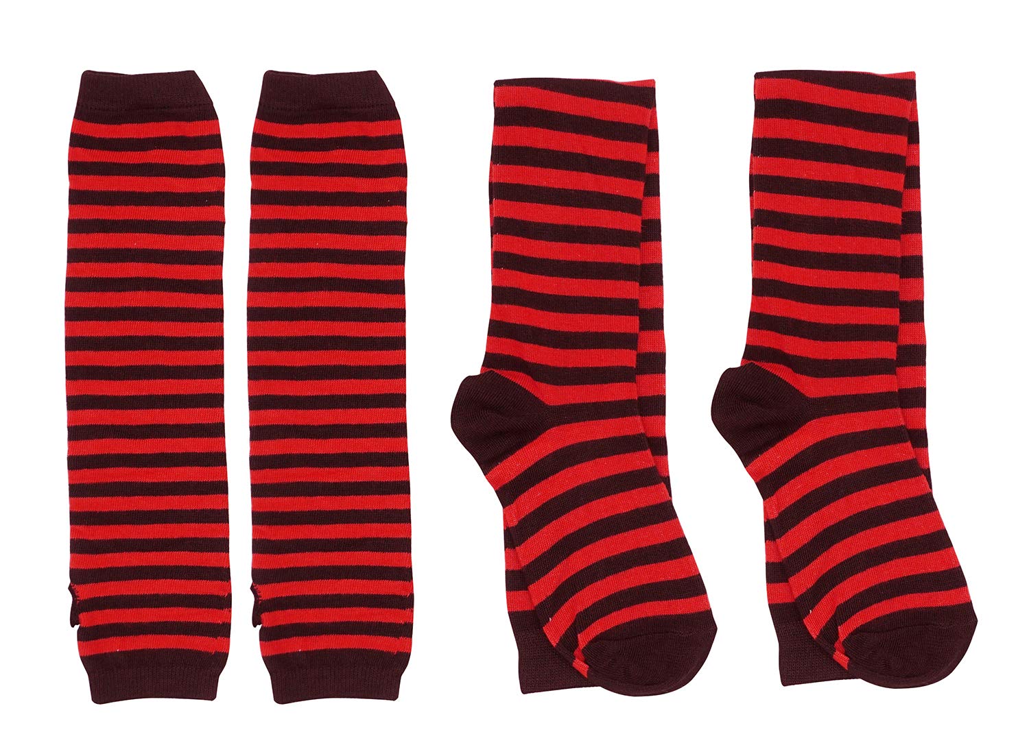 Bienvenu Womens Socks Striped Knee High Socks Arm Warmer Fingerless Gloves Set: Red