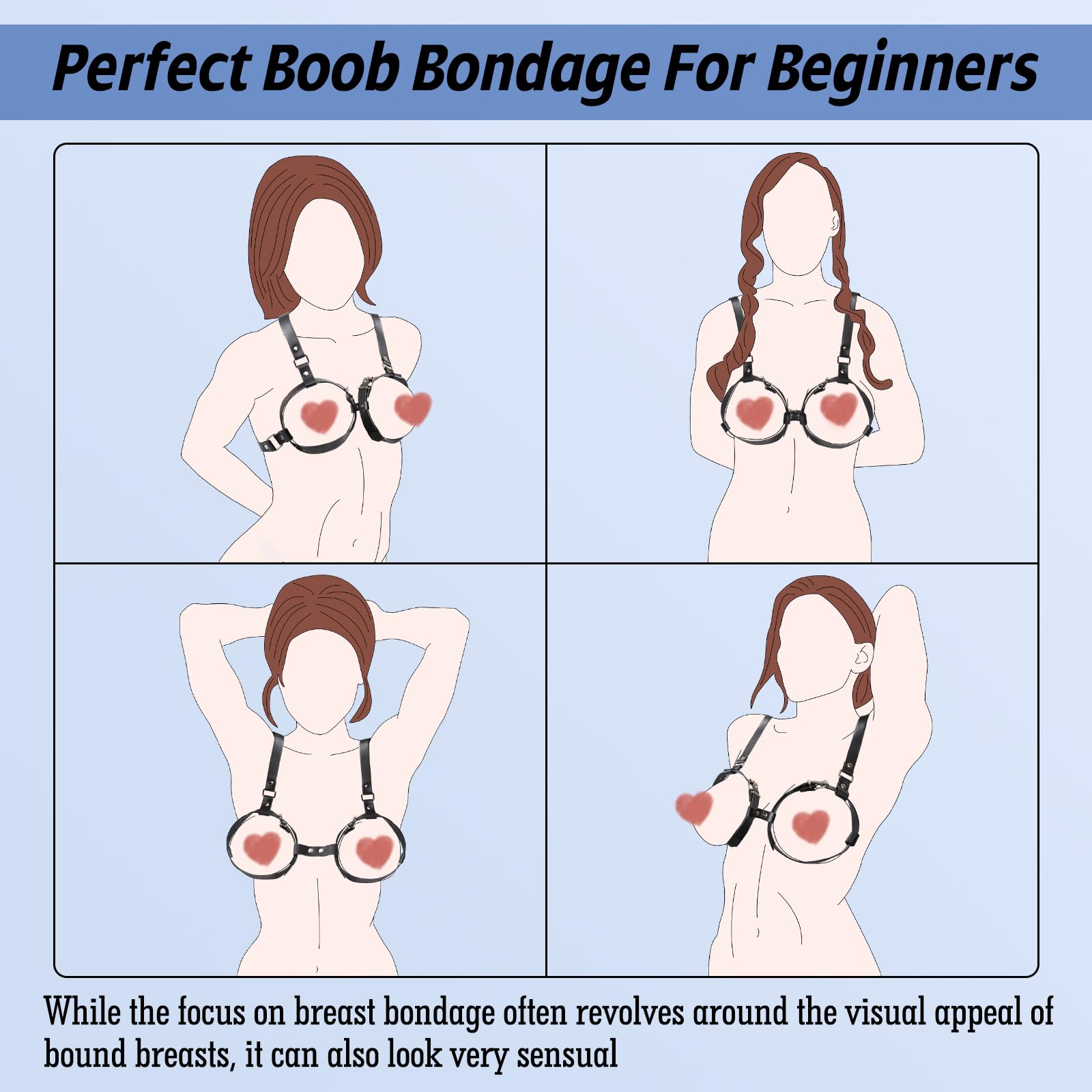 BDSM Breast Sex Bondage Restraints - B to D Cup Boobs Leather Sexy Harness for Women Body, BDSM Kit Chest Restraints Bra Binding Cuffs Kinky Sex Toy (Black M) thumbnail 7