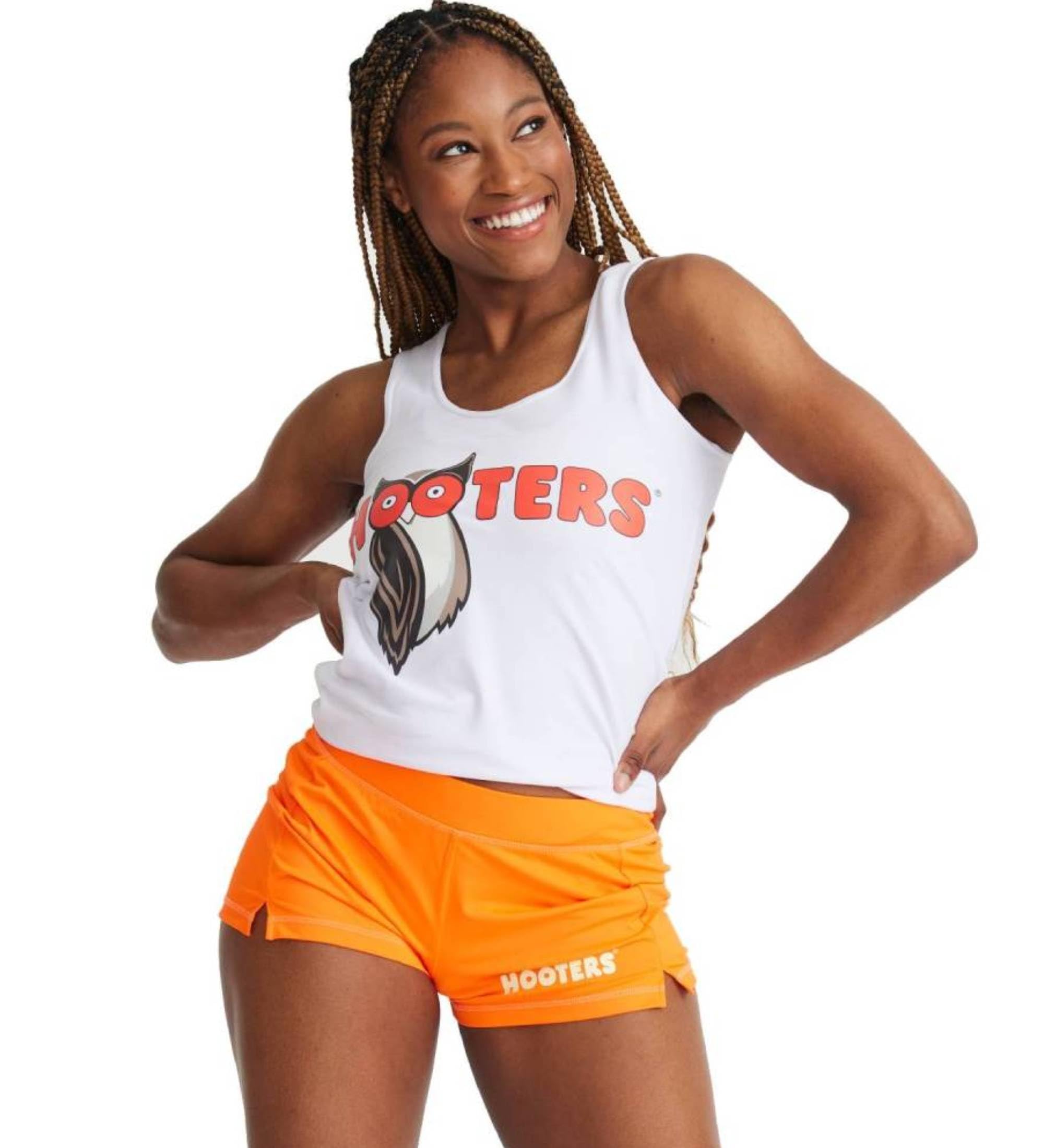 Ripple Junction Hooters Girl Iconic Waitress Outfit Includes Tank Top and Shorts Set Officially Licensed: Medium White/Orange