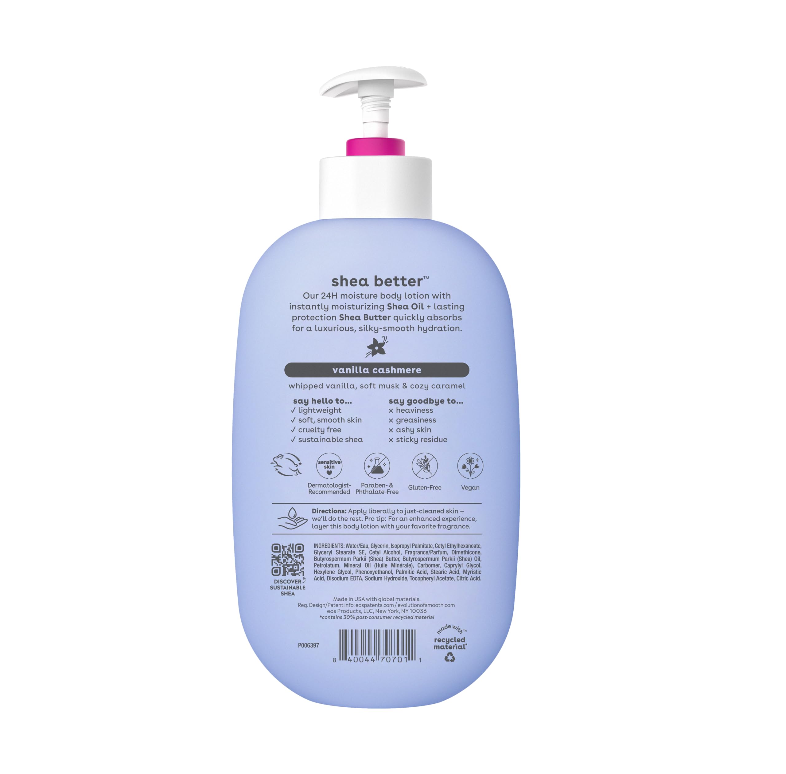 eos Shea Better Body Lotion- Pomegranate Raspberry, 24-Hour Moisture Skin Care, Lightweight & Non-Greasy, Made with Natural Shea, Vegan, 16 fl oz thumbnail 7