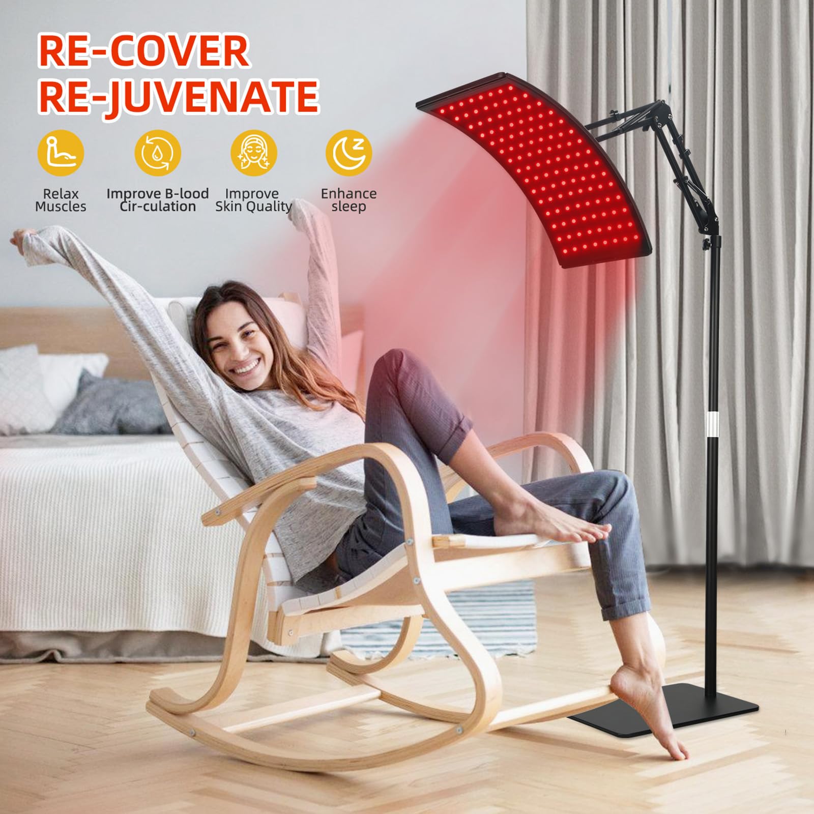 Red Light Therapy for Face and Body, Red Infrared Light Therapy Lamp with Stand Led 660nm Red Light-Therapy& 850nm Infrared Light Device for Body: Black