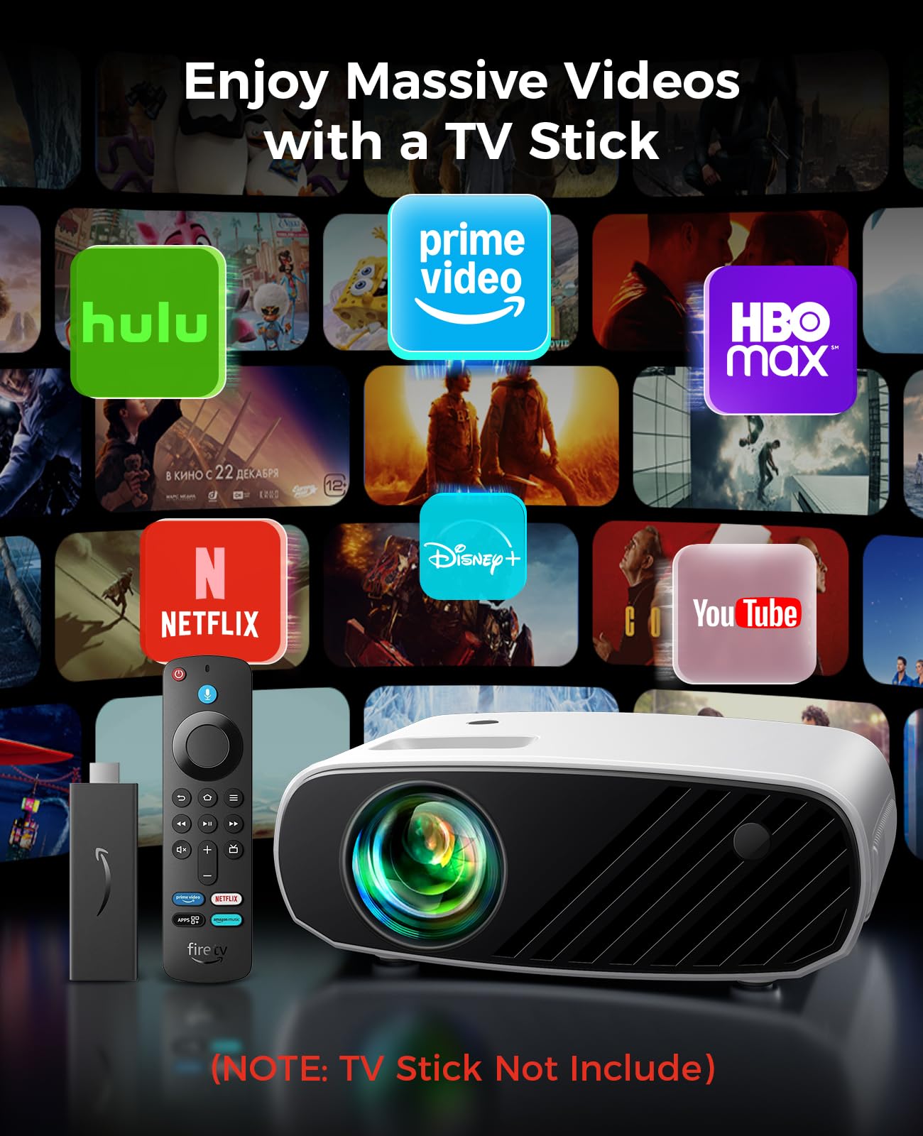 Mini Projector for iPhone, ELEPHAS 2024 Upgraded 1080P HD Projector, 8000L Portable Projector with Tripod, Movie Projector Compatible with Android/iOS/Windows/TV Stick/HDMI/USB: WhiteBlack
