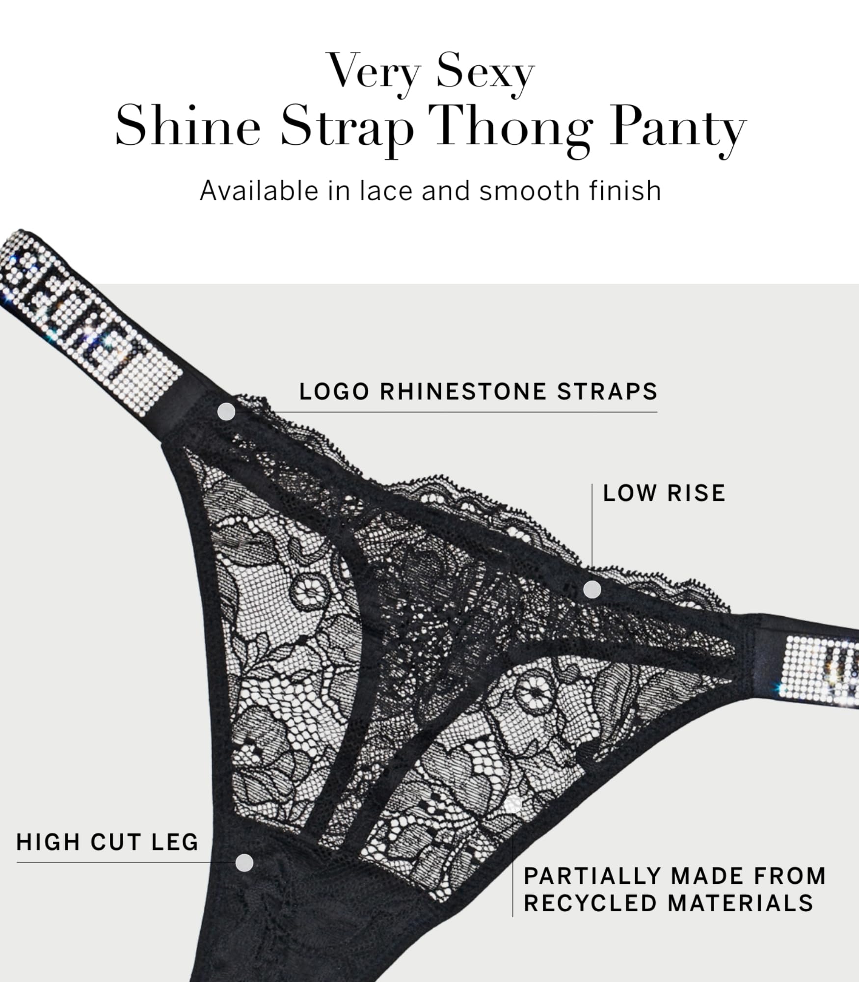 Victoria's Secret Women's Very Sexy Shine Strap Thong Underwear, Panties for Women (XS-XXL): Medium Lipstick Red Lace Monogram