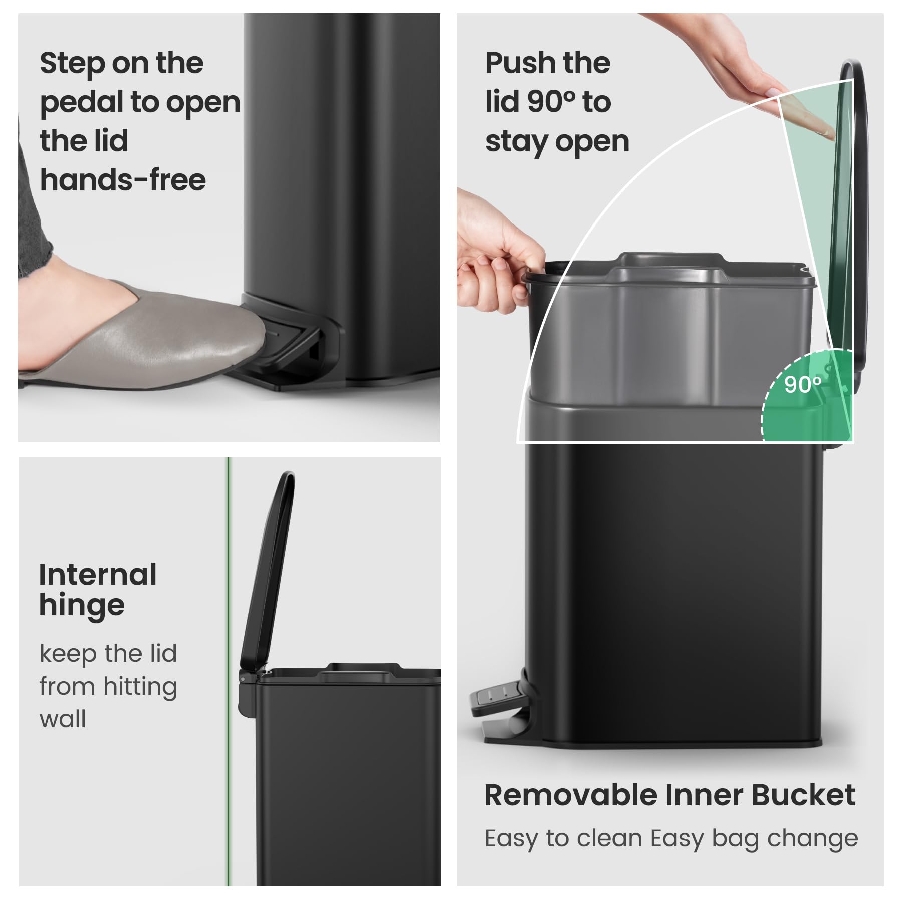 Cesun Small Bathroom Trash Can with Lid Soft Close, Step Pedal, 6 Liter / 1.6 Gallon Stainless Steel Garbage Can with Removable Inner Bucket, Anti-Fingerprint Finish (): Matt Black