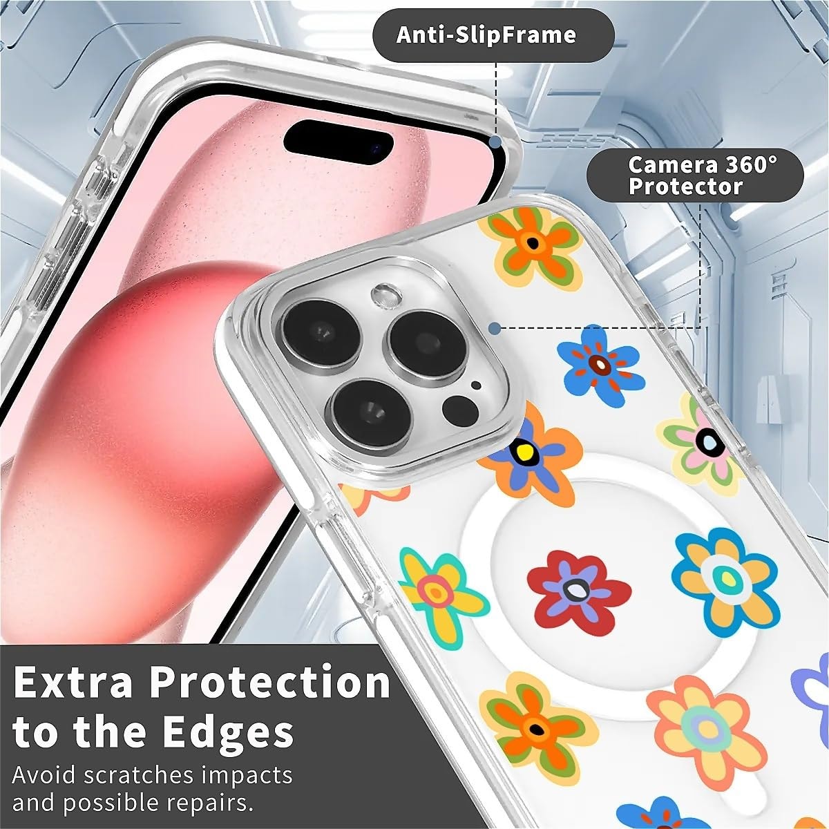 for iPhone 15 Clear Case, Campatible with Magsafe,Fresh Red Cherry Soft TPU Slim Magnetic for Women Girl Protective Case for iPhone 15-6.1 Inch (White) - Image 2