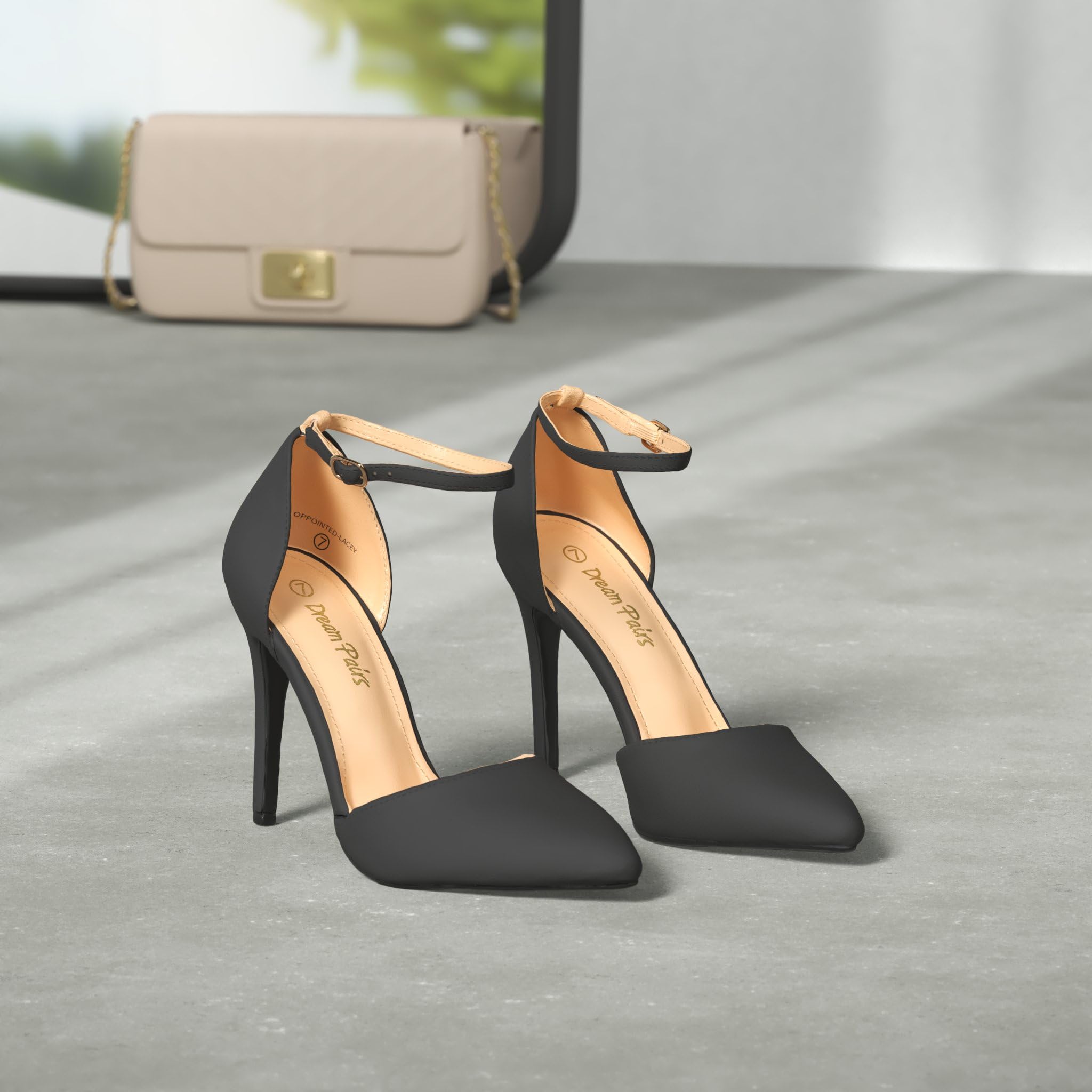 DREAM PAIRS Women's Oppointed-Lacey Pointed Toe Ankle Strap High Heel Stiletto Pumps Wedding Dress Shoes: 8 Black/Nubuck
