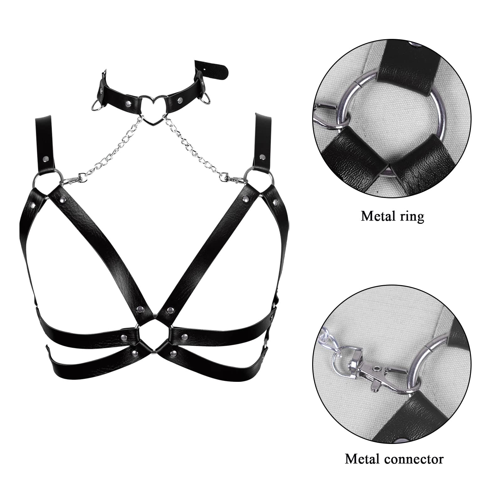 Lingerie cage Chest strap Leather Bra Body chain harness for women Punk Festival rave Dance Rock Photography Waist belt: Black