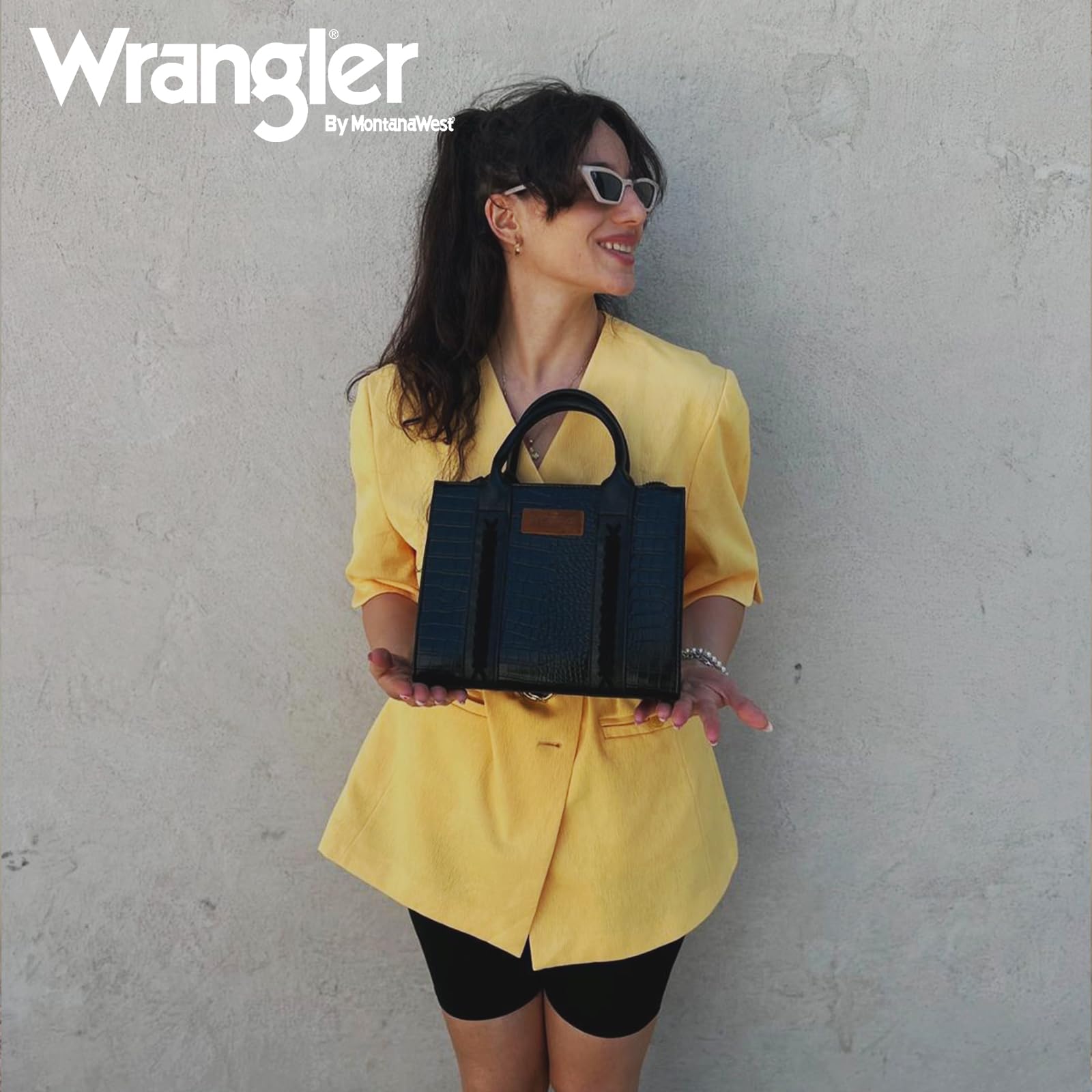 Wrangler Medium Tote Bag for Women Designer Satchel Handbags Top-handle Purses with Strap: Crocodile-black