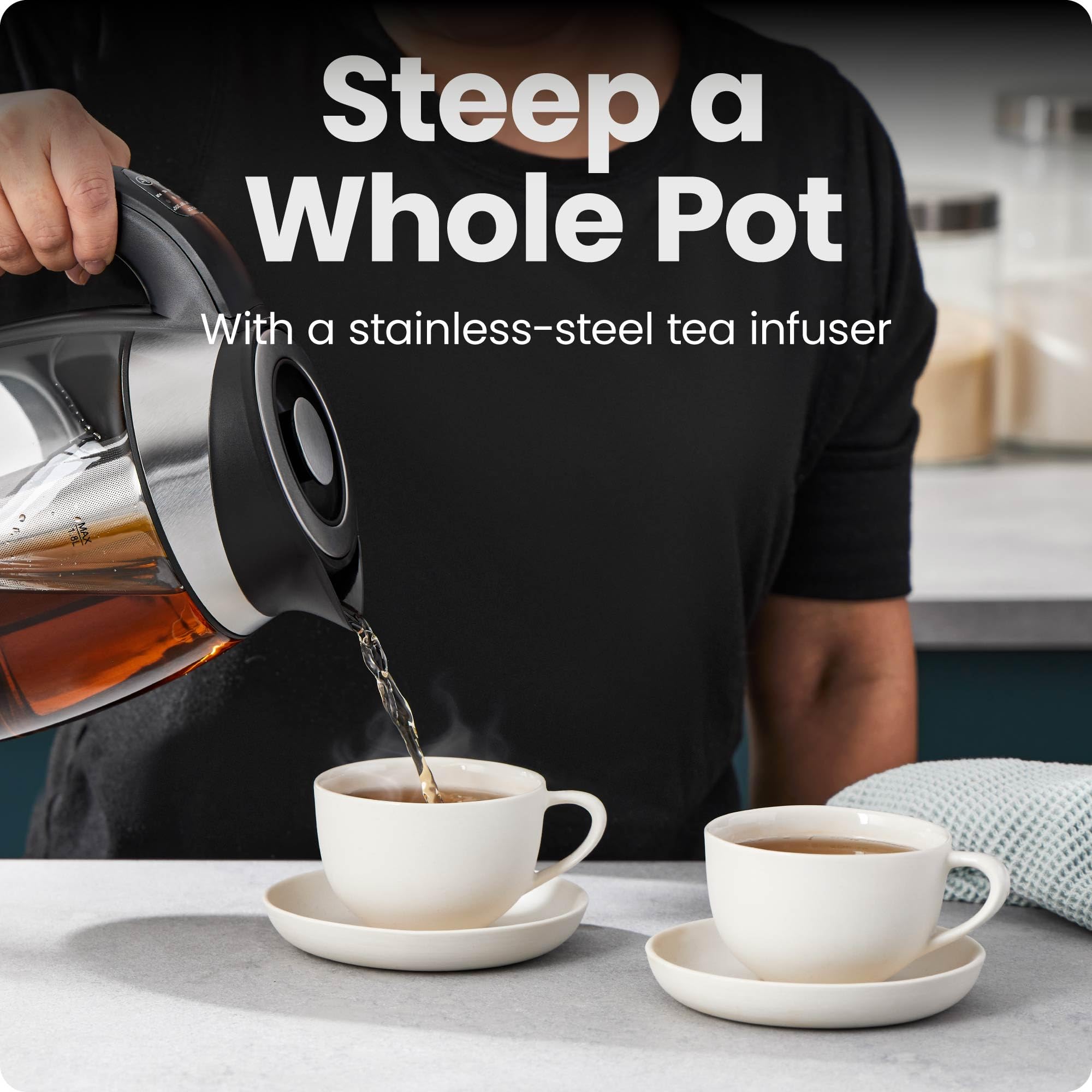 Chefman Electric Kettle with Temperature Control, 5 Presets LED Indicator Lights, Removable Tea Infuser, Glass Tea Kettle & Hot Water Boiler, 360° Swivel Base, BPA Free, Stainless Steel, 1.8 Liters: 1.8L - Temperature Control