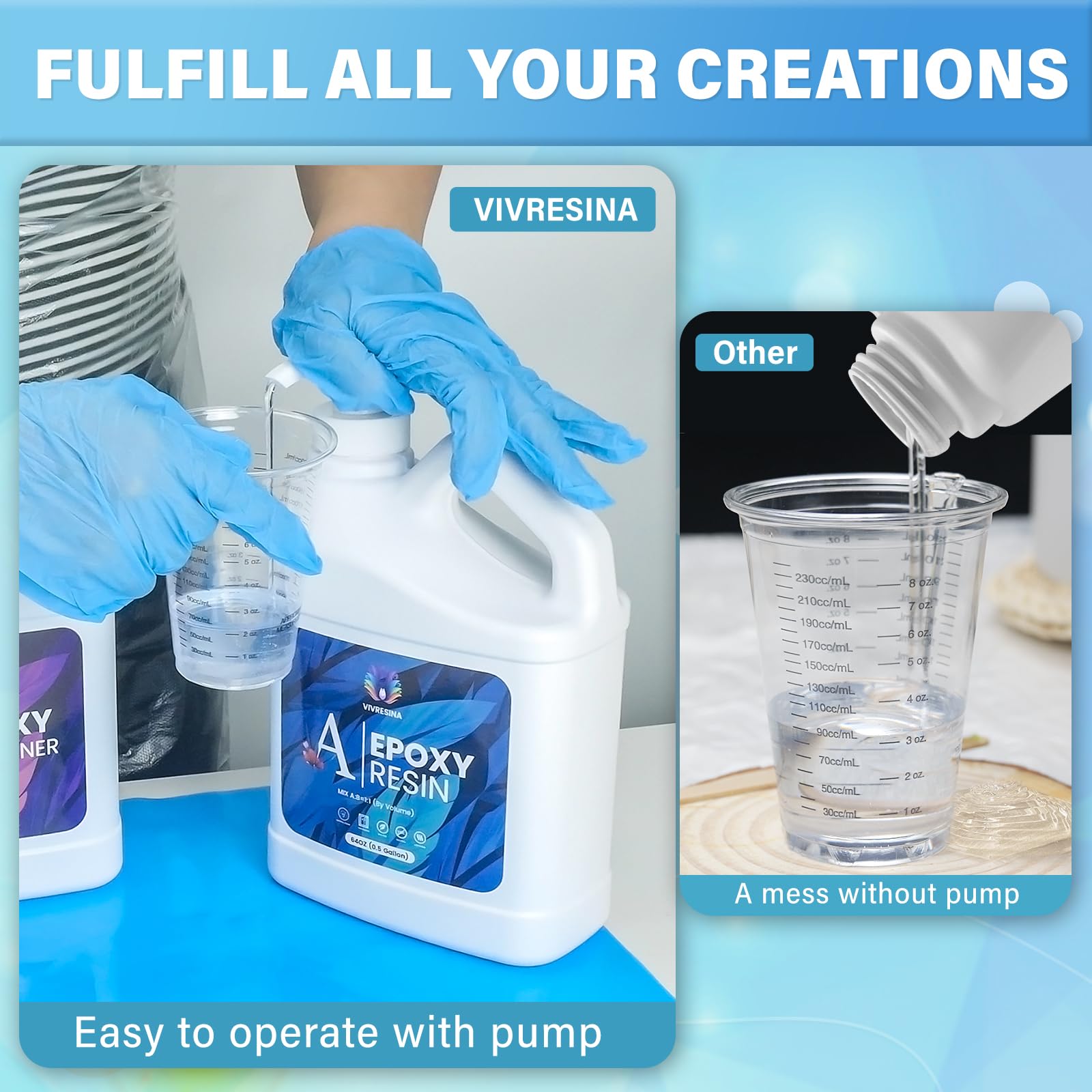 Epoxy Resin 1 Gallon Kit with Pump High Glossy Food Safe Crystal Clear Bubble Free No Yellowing Easy Mix 1:1 for Craft DIY Jewelry Art Casting: 1 GALLON