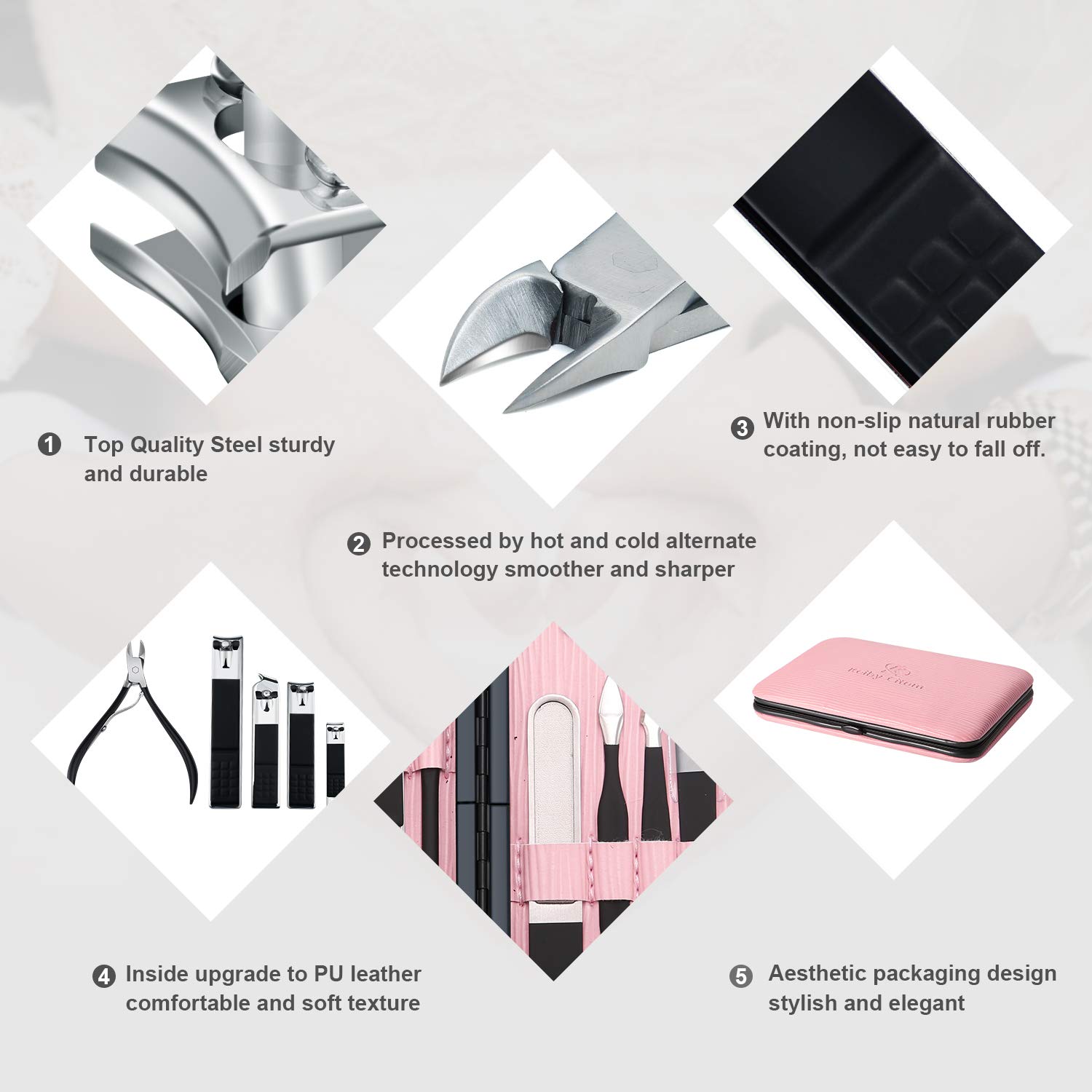 Manicure Set Professional Nail Clippers Kit Pedicure Care Tools- Stainless Steel Women Grooming Kit 18Pcs for Travel or Home (): Pink