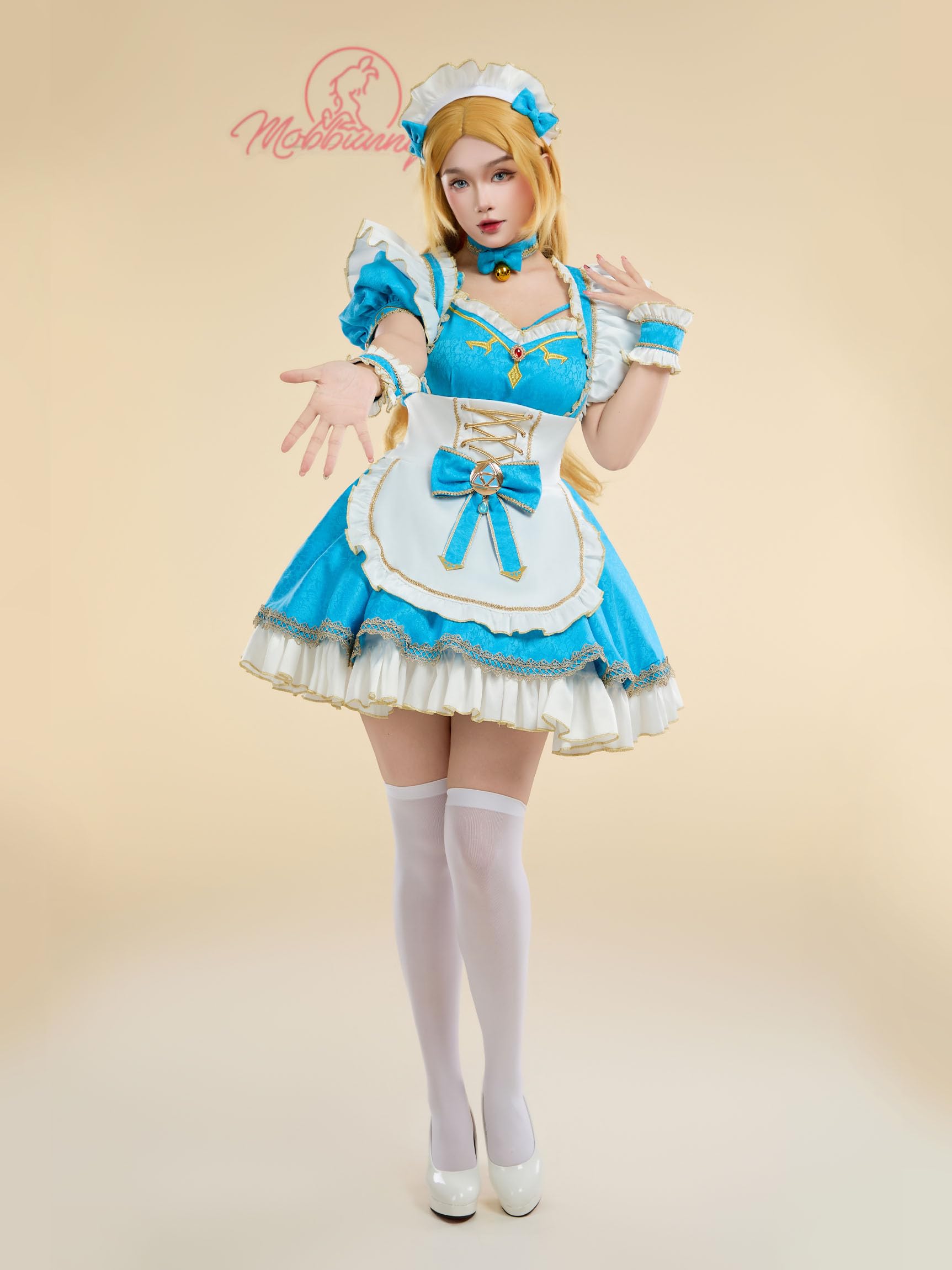 Mobbunny Women's Princess Cosplay Costume Maid Costume Dress Anime Blue Cosplay Dress with Apron Sleeves: Small