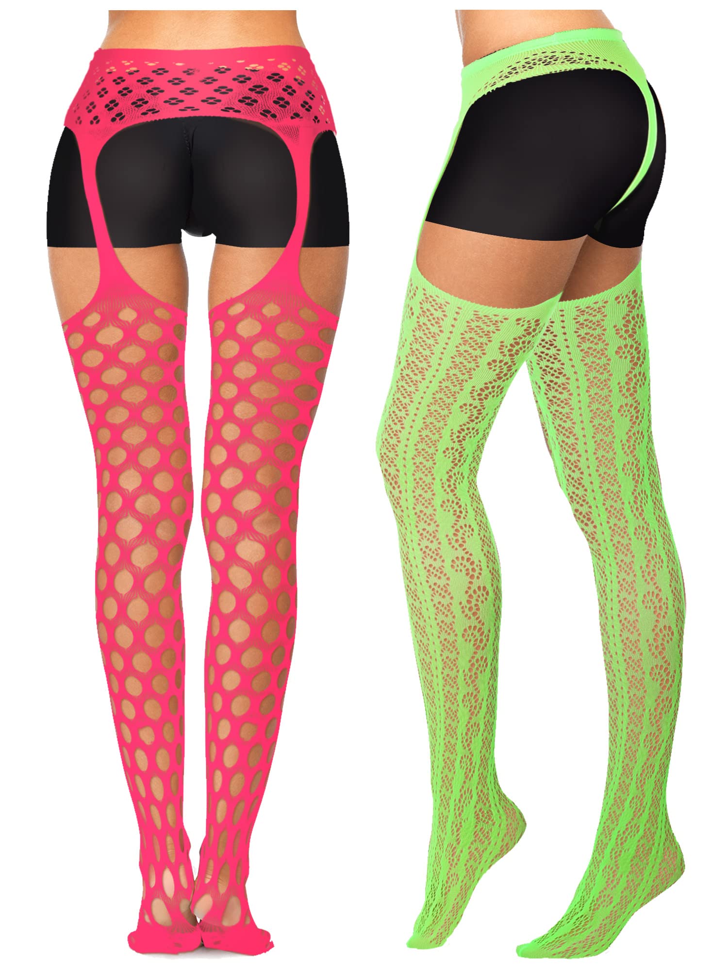 6 Pairs Women Fishnet Thigh High Stockings Garter Belts and Suspender Pantyhose Stockings for Halloween (Classic, Black,Medium): 6 Pairs Women Fishnet Thigh High Stockings Garter Belts and Suspender Pantyhose Stockings for Halloween (Classic, White, Grey, Light Blue, Carmine, Fluorescent Green, Black,X-Large-XX-Large)