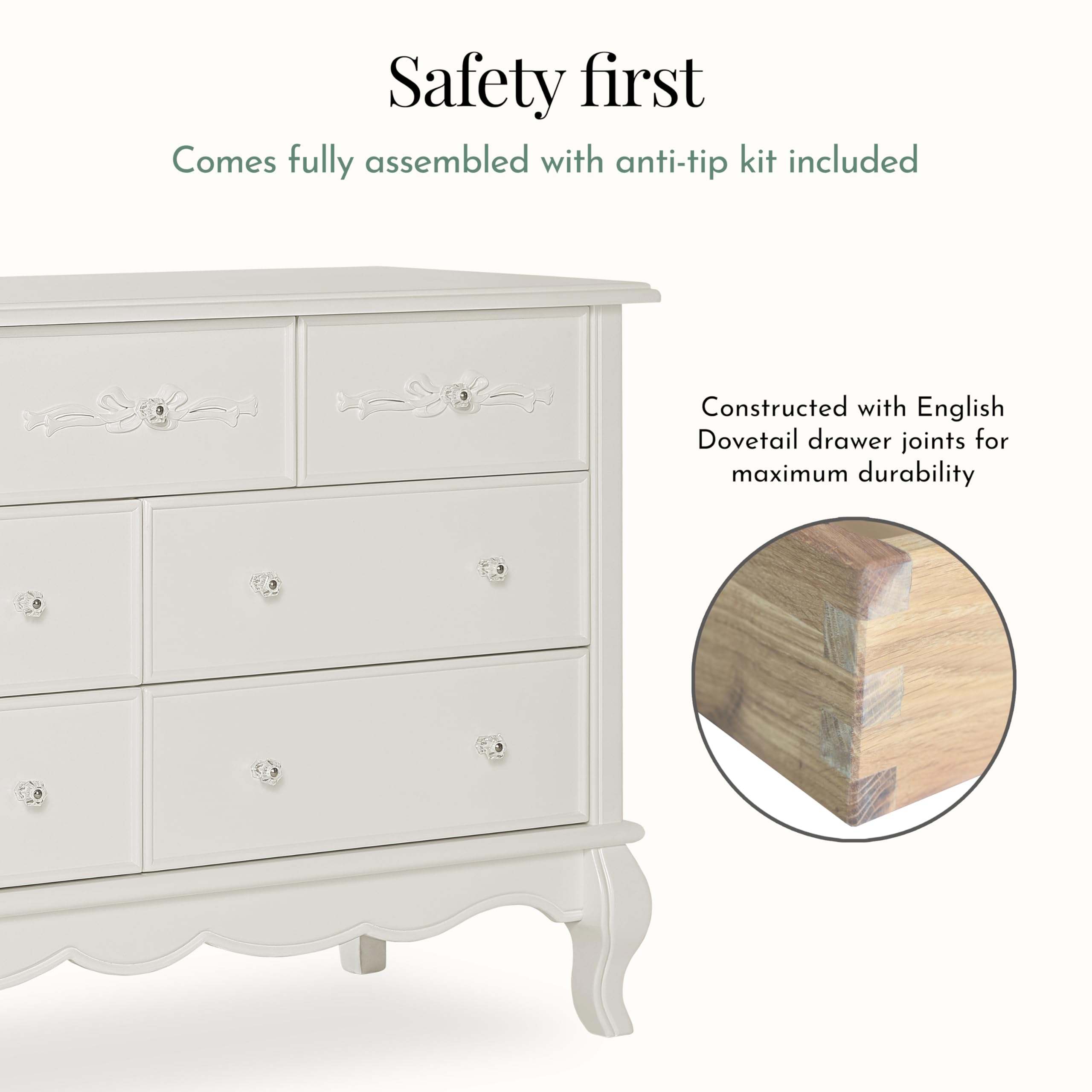 Evolur Aurora 7 Drawer Double Dresser,: Ivory Lace