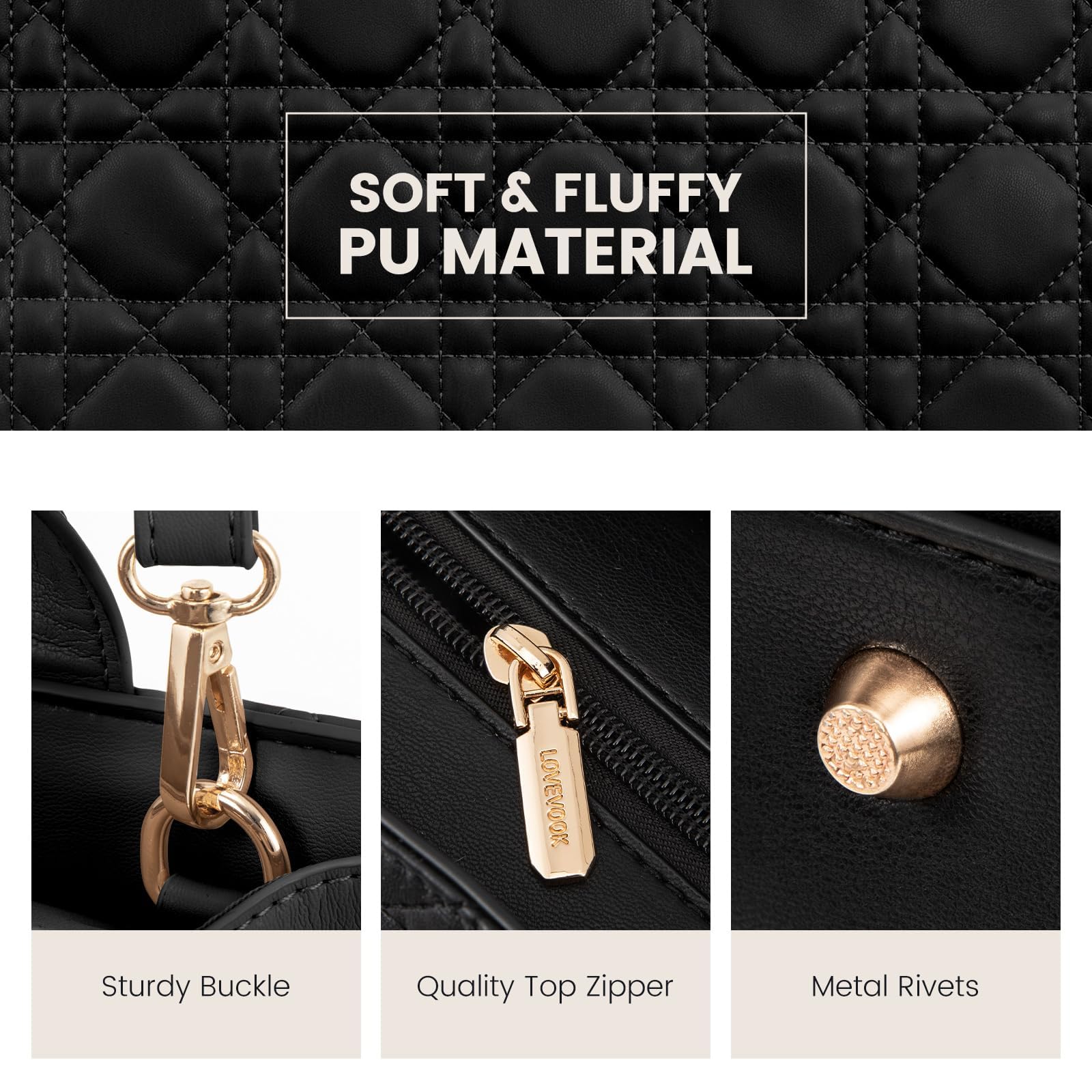 LOVEVOOK Purses and Handbags for Women, Handbags Shoulder Bags Black Purses and PU Leather Top Handles for Lady thumbnail 5