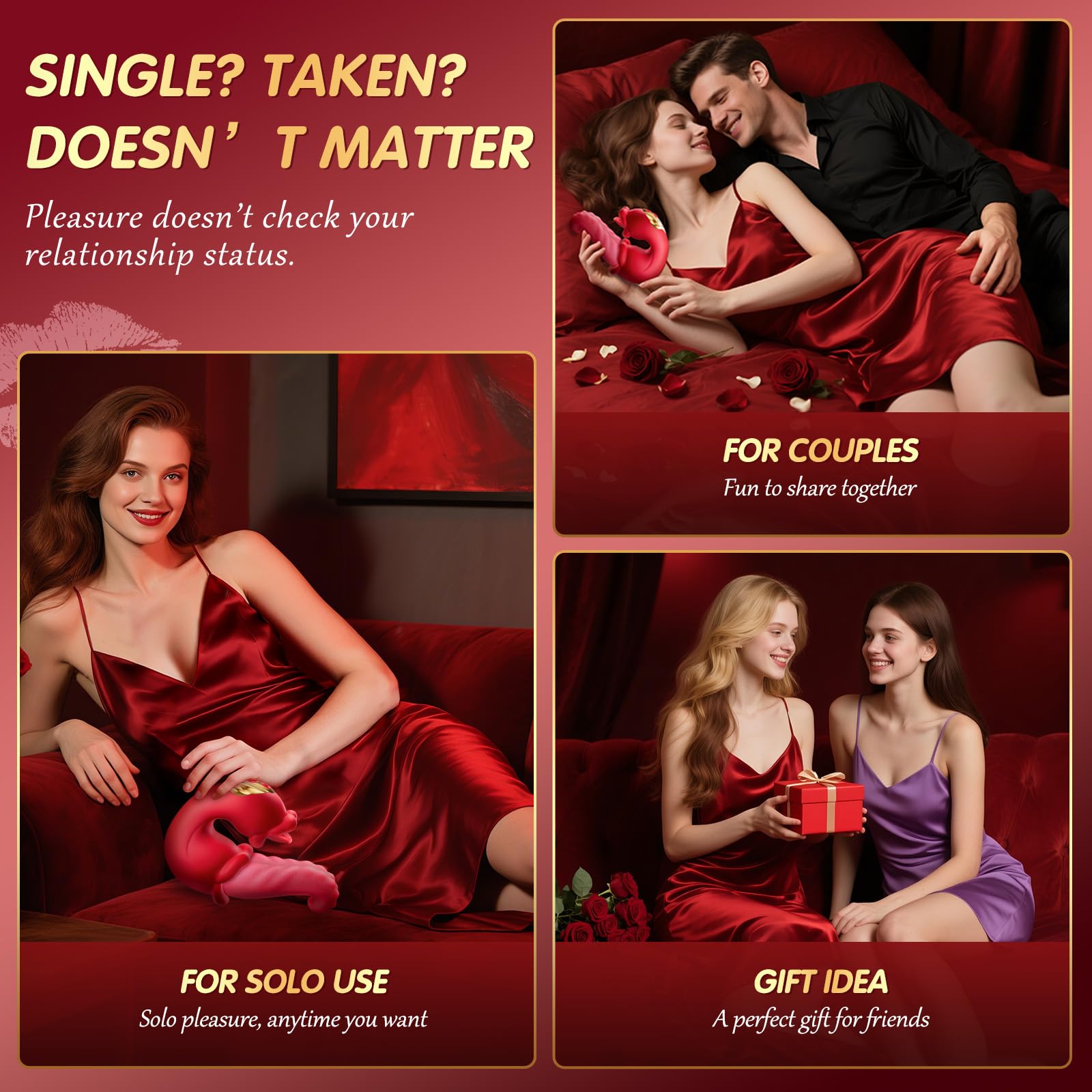 Vibrator Adult Sex Toys for Women - 4 in 1 Tongue Thrusting Vibrators Dildo Rose Sex Toys with 10 Licking Clitoral & 10 Vibration Mode, G Spot Clit Stimulator Pleasure Tools for Female Couples Games: Red