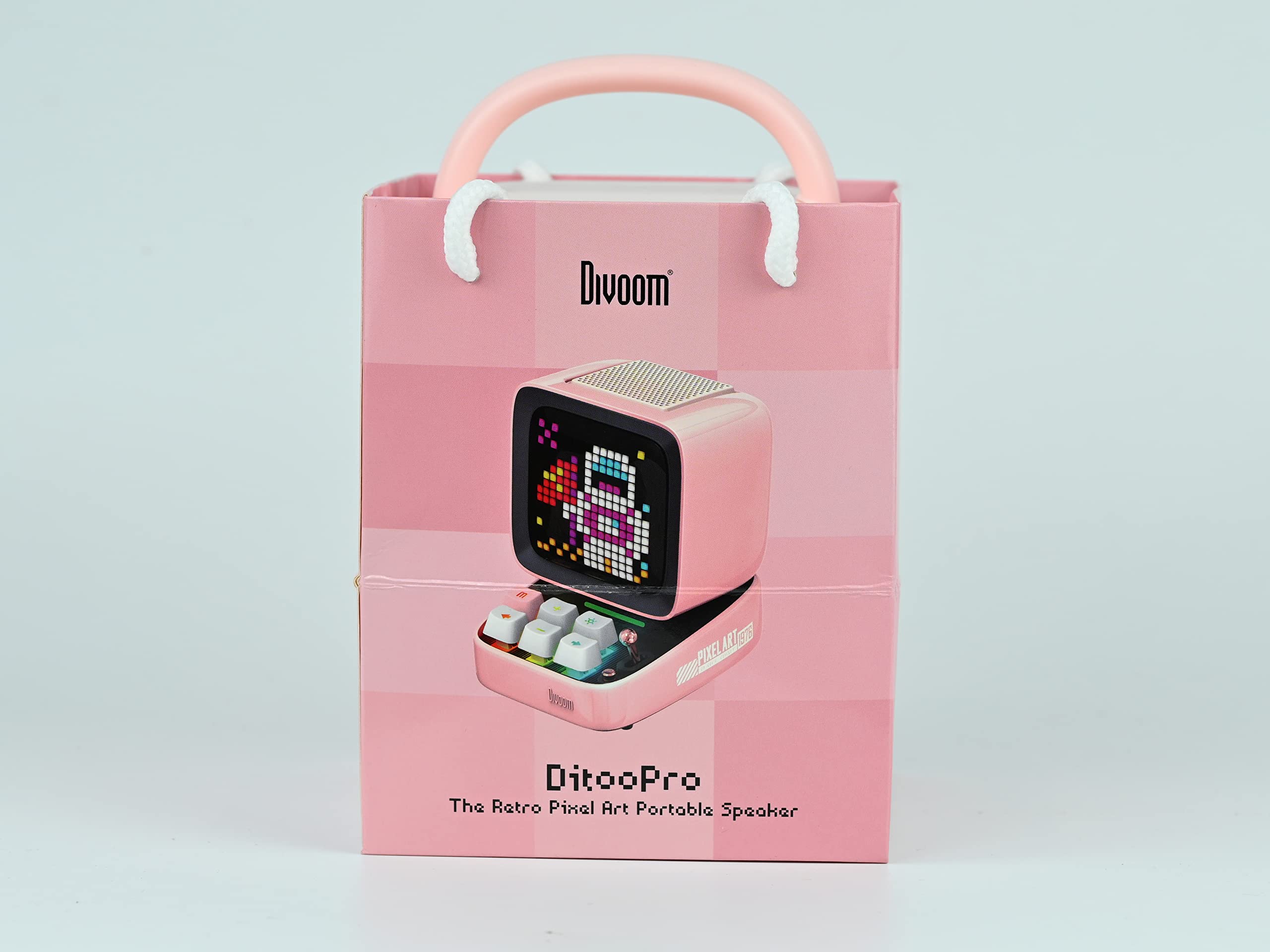 Divoom Ditoo Retro Pixel Art Game Bluetooth Speaker with 16X16 LED App Controlled Front Screen (): Pink