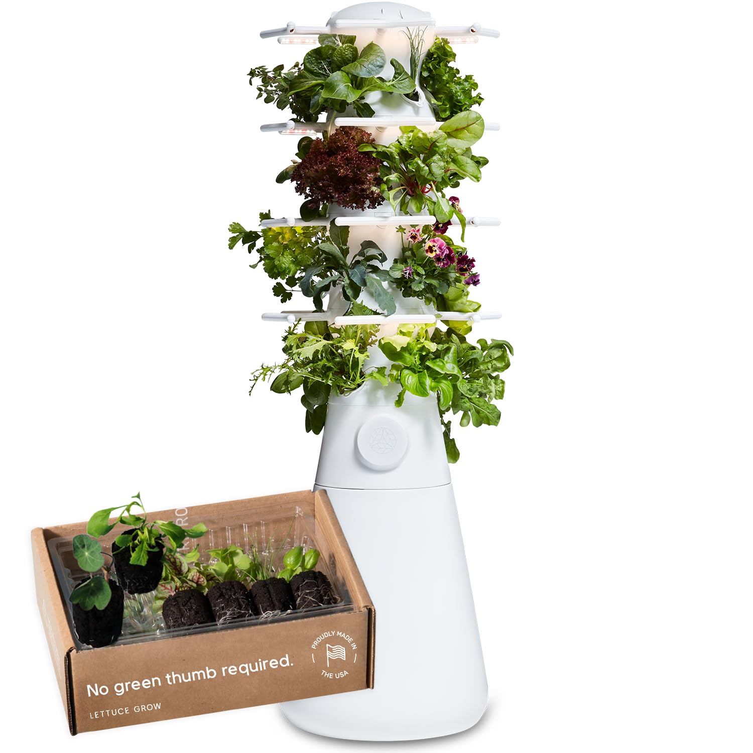 New! Lettuce Grow Farmstand Nook | 20 Plant Hydroponic System | Self-Watering Indoor Vertical Garden Planter Tower w/Pump, BPA-Free Food Grade | 4ft 7in | Made in USA…: Seedlings Included