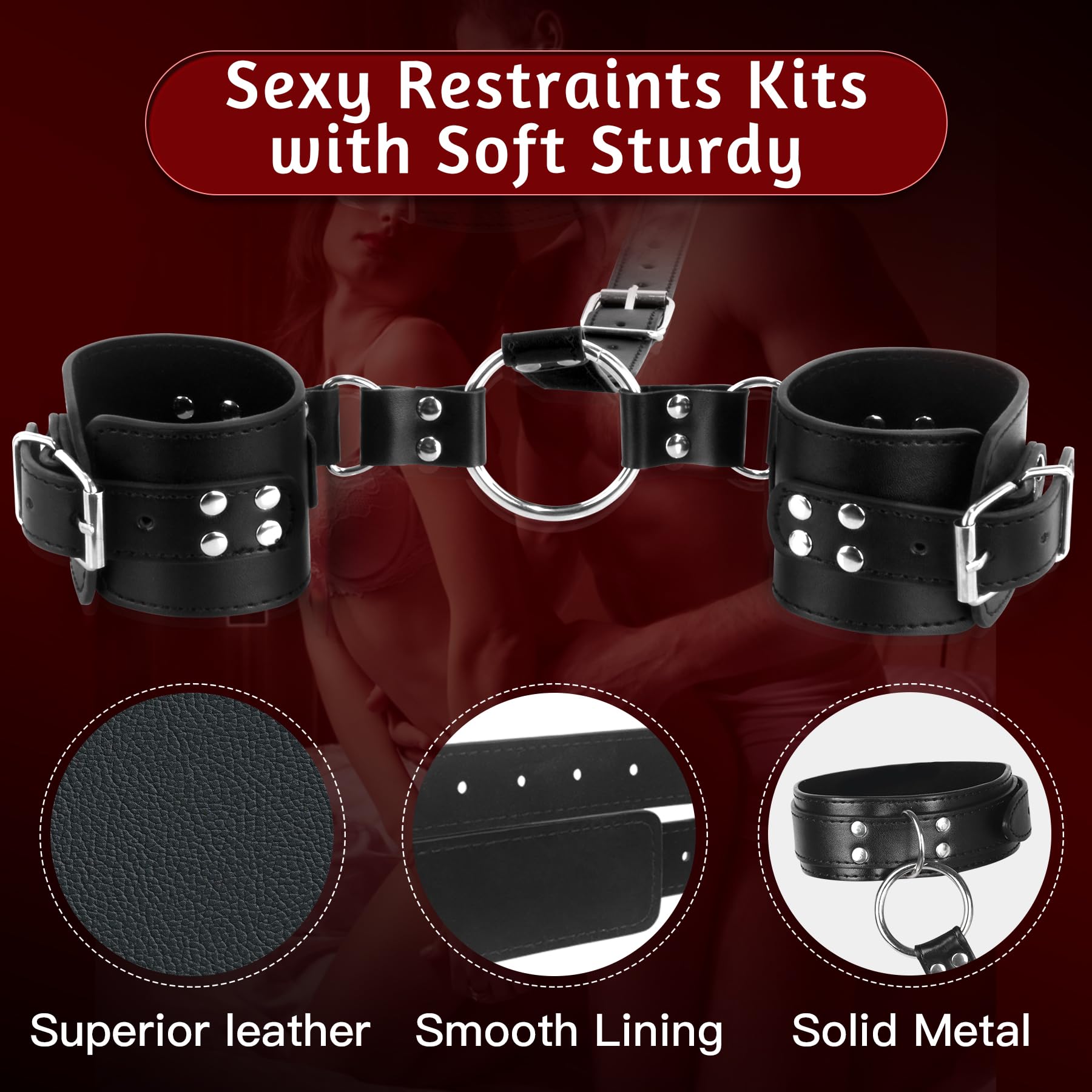 Bondage Neck to Wrist Restraints Sex Toys, BDSM Couple Handcuffs Collar Adjustable with Nipple Clamps Ball Gag Sex Whip, Sex Bondage Set Adult Toys for Couples