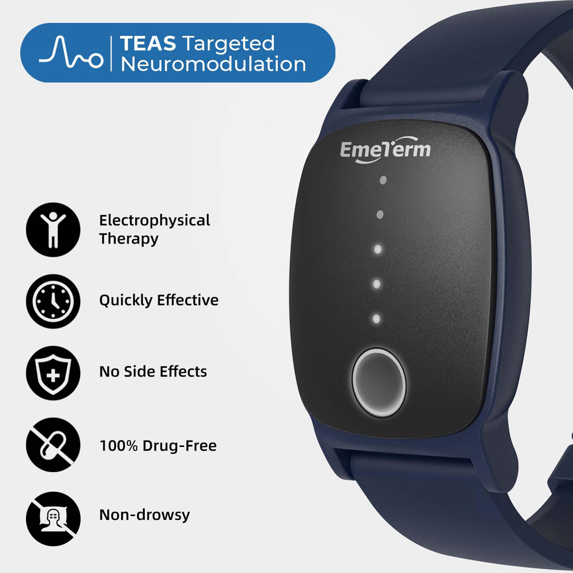 EmeTerm Explore FDA-Cleared  Anti-Nausea Wristband IP67 Waterproof Morning Motion Sickness Relief Rechargeable Classic Strap Design Drug Free Without Side Effects FSA/HSA Eligible