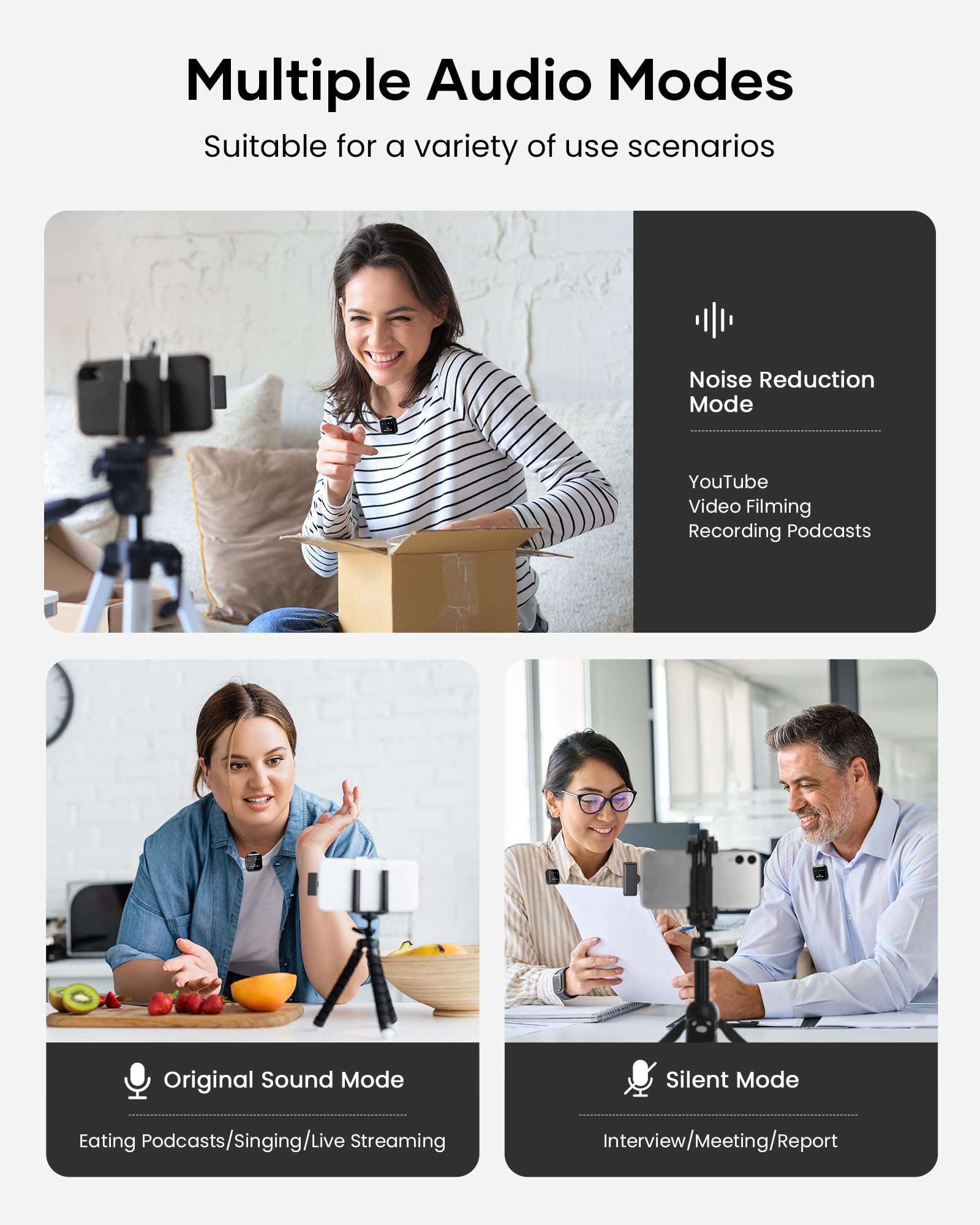 KUKIHO Wireless Lavalier Microphone with Charging Case, 36H Battery Life, Noise Cancellation, 135ft Range, Plug-and-Play Clip-On Mic for iPhone, iPad, Android, YouTube, Vlog, Live Streaming: Mic 2 (2 TX + 1 RX + Charging Case)
