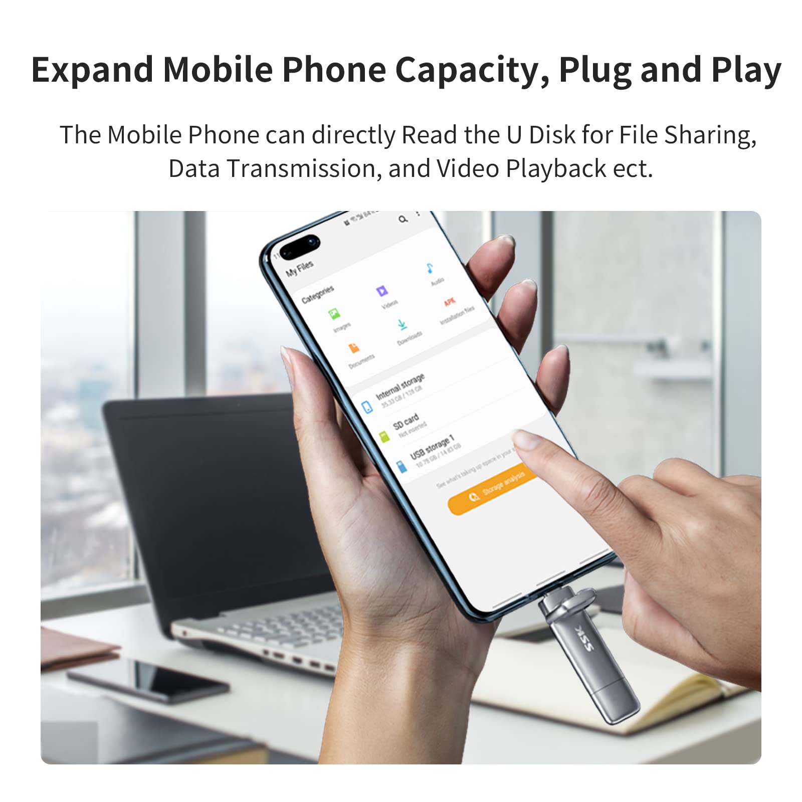 SSK  External USB SSD,Fast 550MB/s 2-in-1 Dual Drive USB Type C+ USB A 3.2 Gen2 Solid State Thumb Drive Data Storage for iPhone 15/PS4/Android Phone/Tablet/Windows/Mac: 2TB