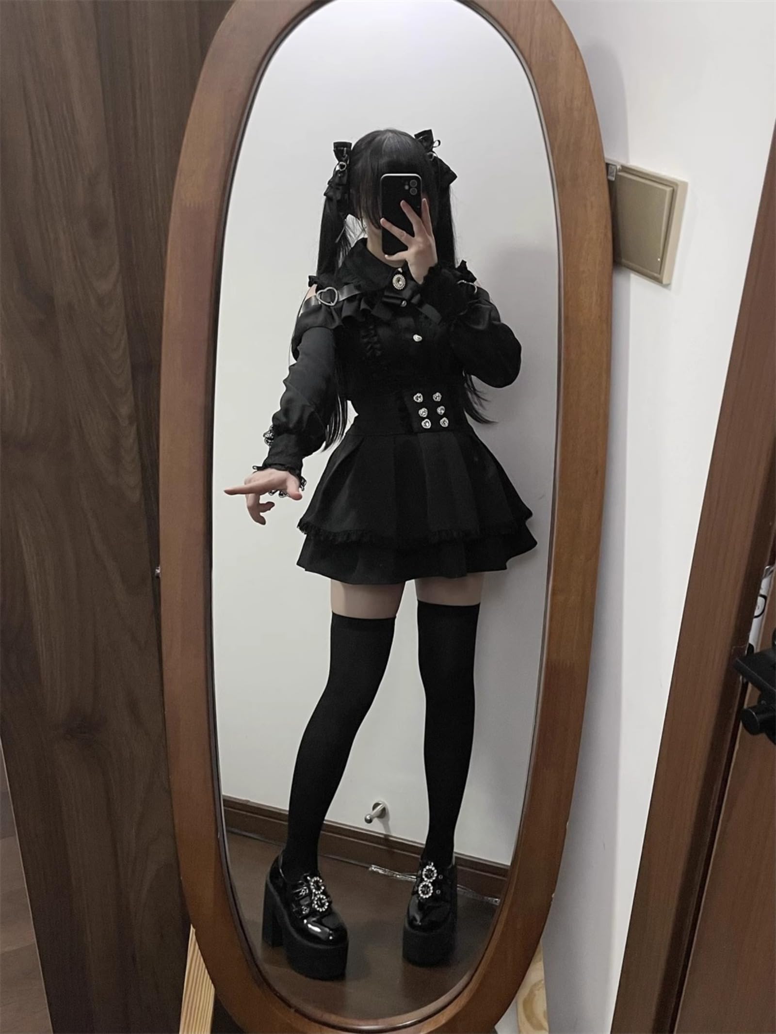 Wayolyn Lolita Shirts Jirai Kei Fashion Kawaii Clothing Goth Shirts Women Lace Mesh Sheer Long Sleeve Blouse