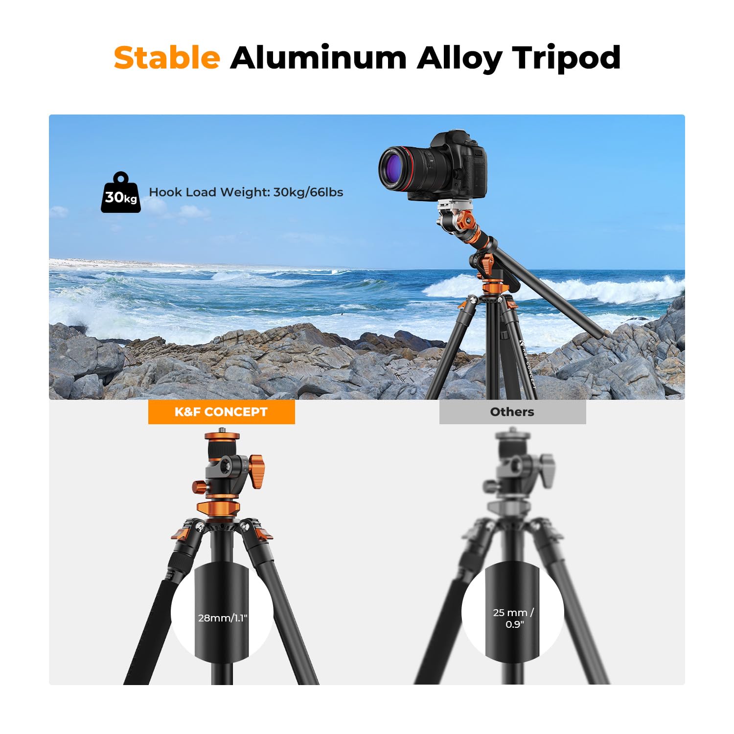 K&F CONCEPT 90''/230cm Ultra High Camera Tripod,Horizontal Overhead Shooting Travel Tripods with Metal Ball Head 10KG Load Capacity,Detachable Monopod, for Indoor and Outdoor Use: T254A7+FH-03