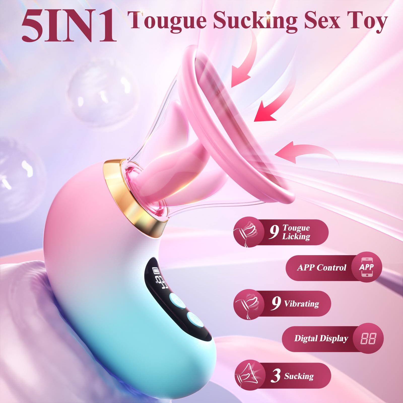 Gasevimo Sex Toys Rose Sex Toy Vibrator Rose Adult Toy Adult Toys for Women 3 Sucking, 9 Tongue Licking & Vibrating Vibrators, LCD Display Removable Cup Woman Female Couples Sex Toys G Spot Vibrators: Pink Blue