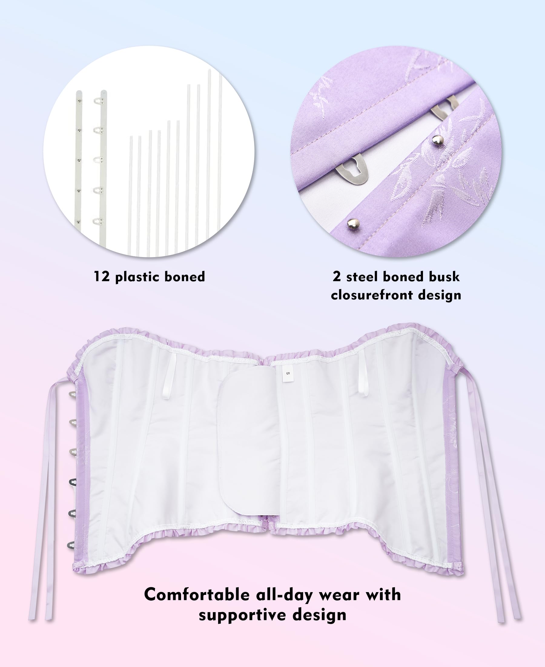 SZIVYSHI Corset Tops for Women, Bustier Shapewear Lingerie, Lace Waist Push Up Bodysuit: X-Small Lavender Frost Purple