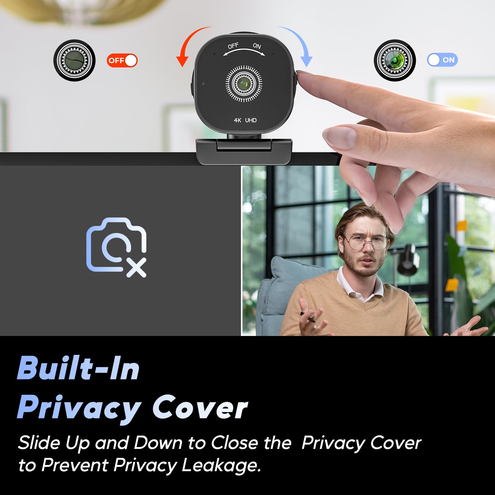 4K Webcam, AutoFocus USB Camera with Dual AI Noise-Cancelling Mics, 4K Webcam for PC with Privacy Cover, Plug & Play Web Camera for Zoom/Teams/Meet/Xbox/OBS: M9