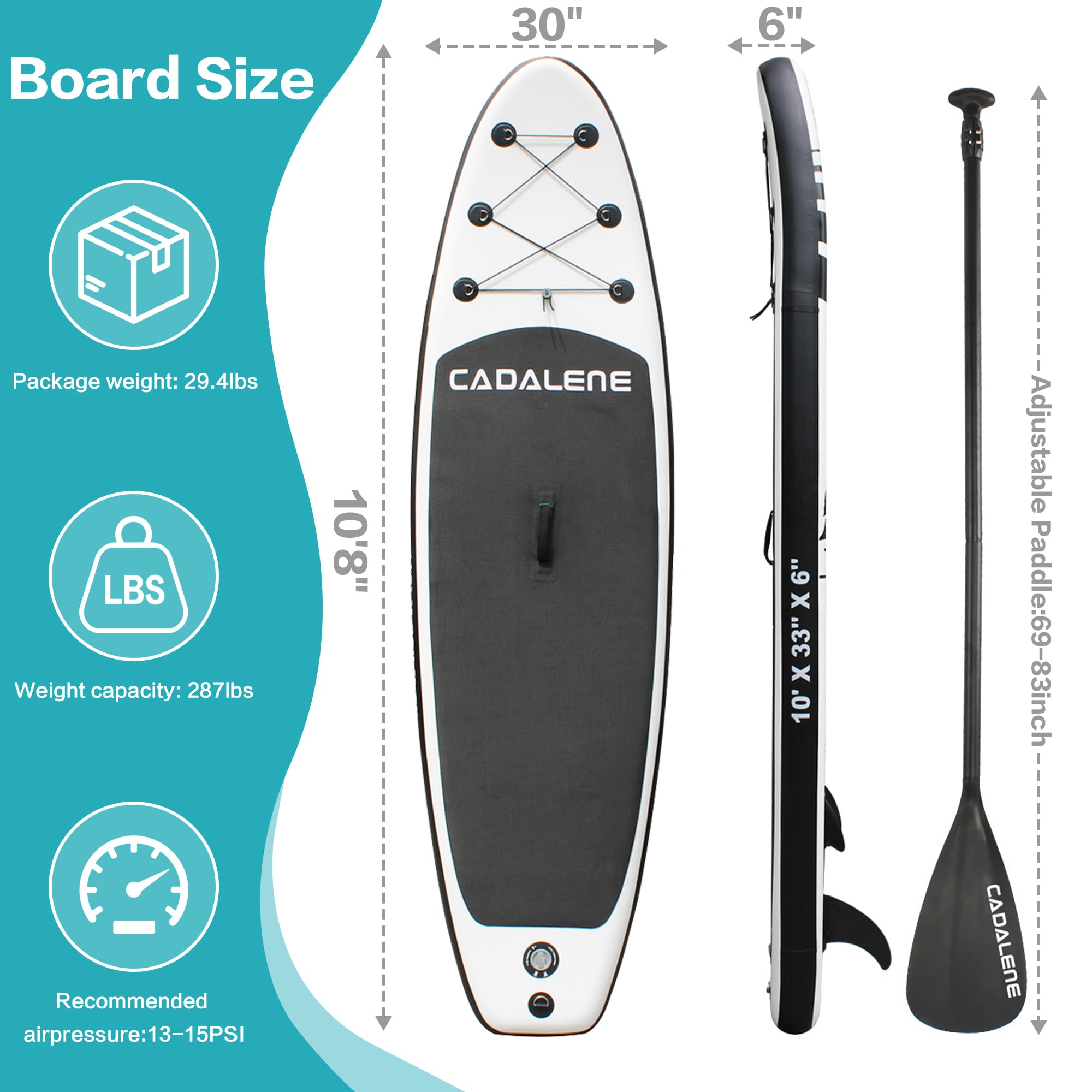 CADALENE Inflatable Stand Up Paddle Board with SUP Accessories, Inflatable Paddle Board for Adults & Youth of All Skill Levels, Adjustable Paddle, Hand Pump, Leash, Nonslip Deck, Repair Kit: CADALENE Inflatable Stand Up Paddle Board with SUP Accessories, Inflatable Paddle Board for Adults & Youth of All Skill Levels, Adjustable Paddle, Hand Pump, Leash, Nonslip Deck, Repair Kit